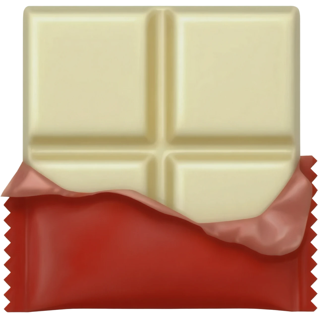 make white chocolate with 4 blocks but the chocolate to be in a partially open long red wrapper emoji