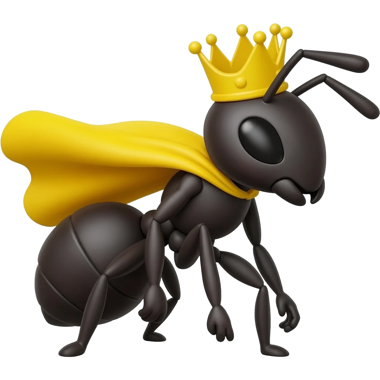 Ant with yellow crown doing superhero pose, smaller, more simple, disney style emoji