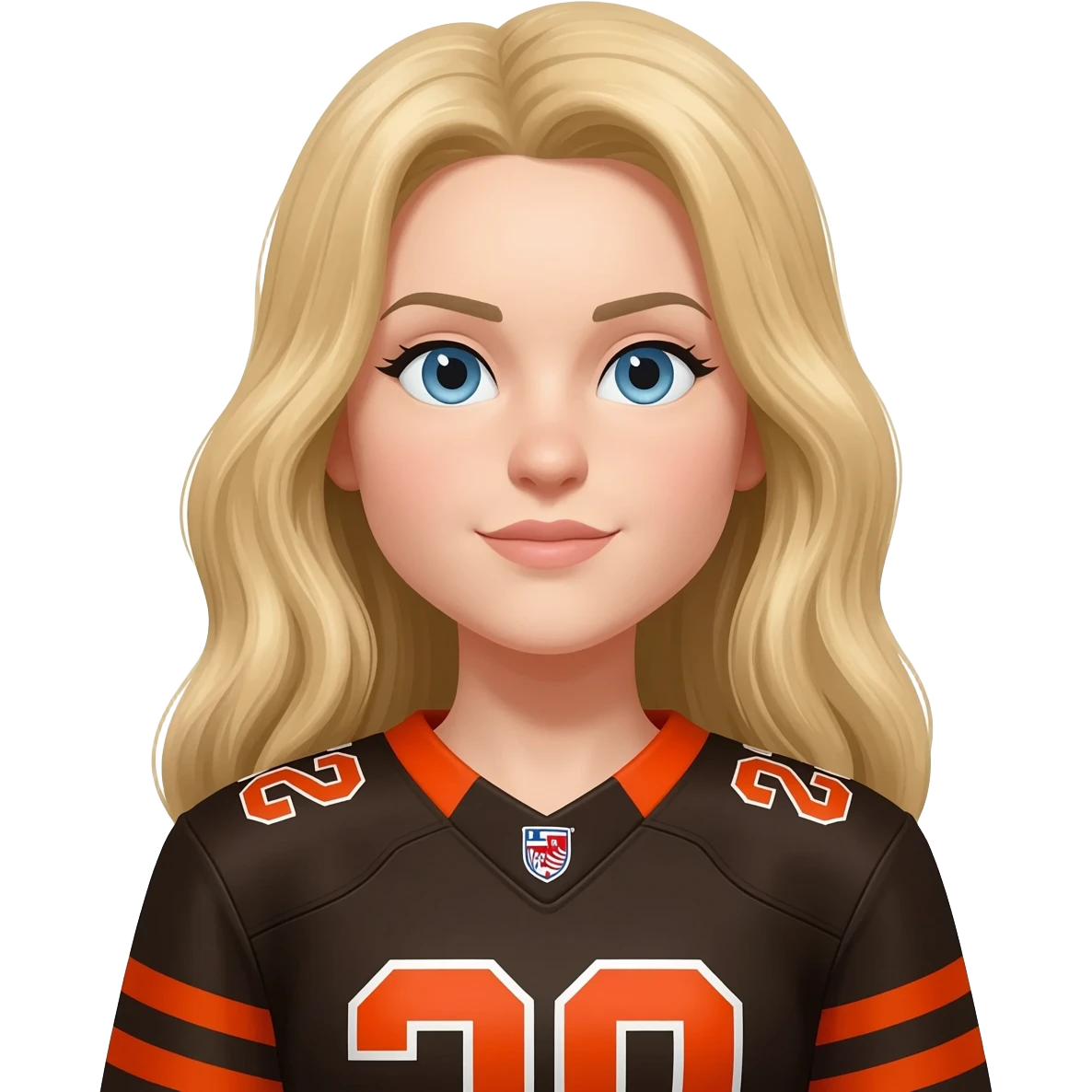White female with long blonde hair blue eyes with Black Cleveland Browns player emoji