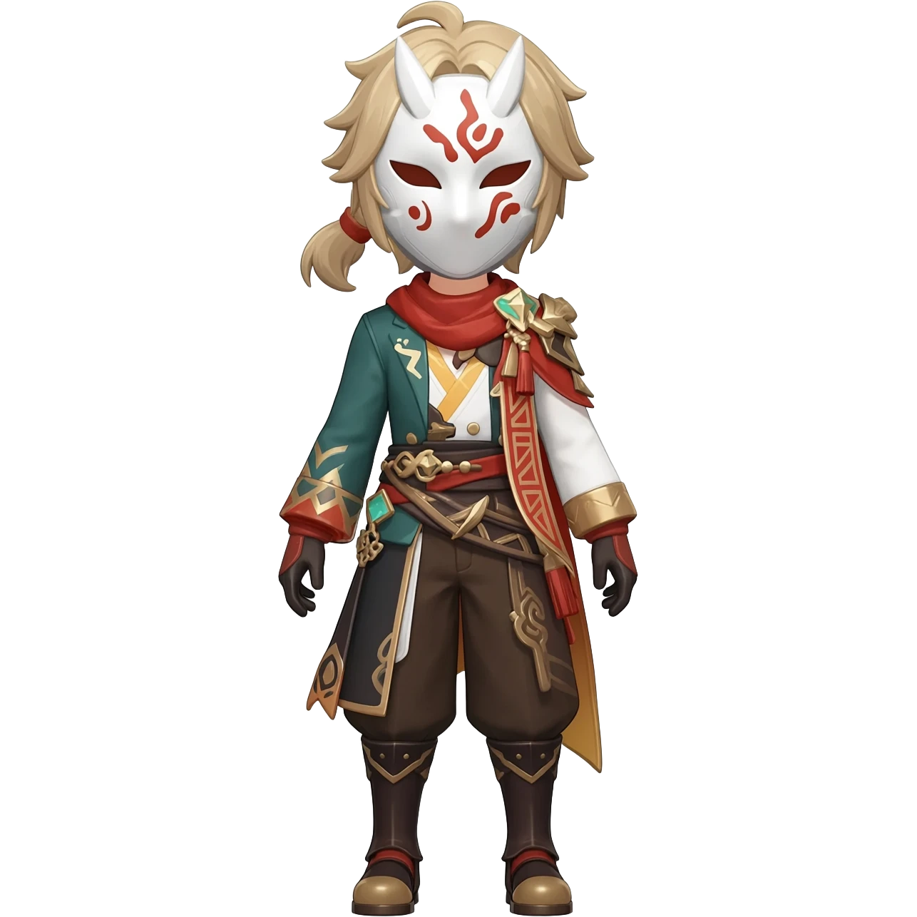 Hilichurl (from Genshin Impact) (full body) (with a white mask with red tribal markings on it)  emoji