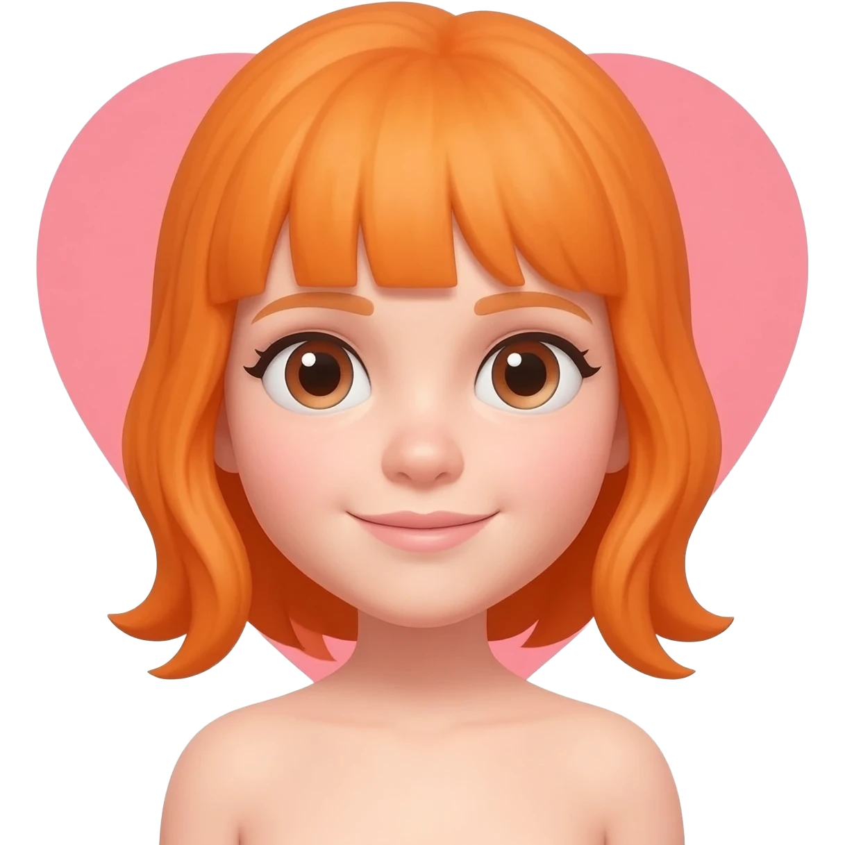 Nacktes mädchen mit orange haaren und einem herz emoji emoji