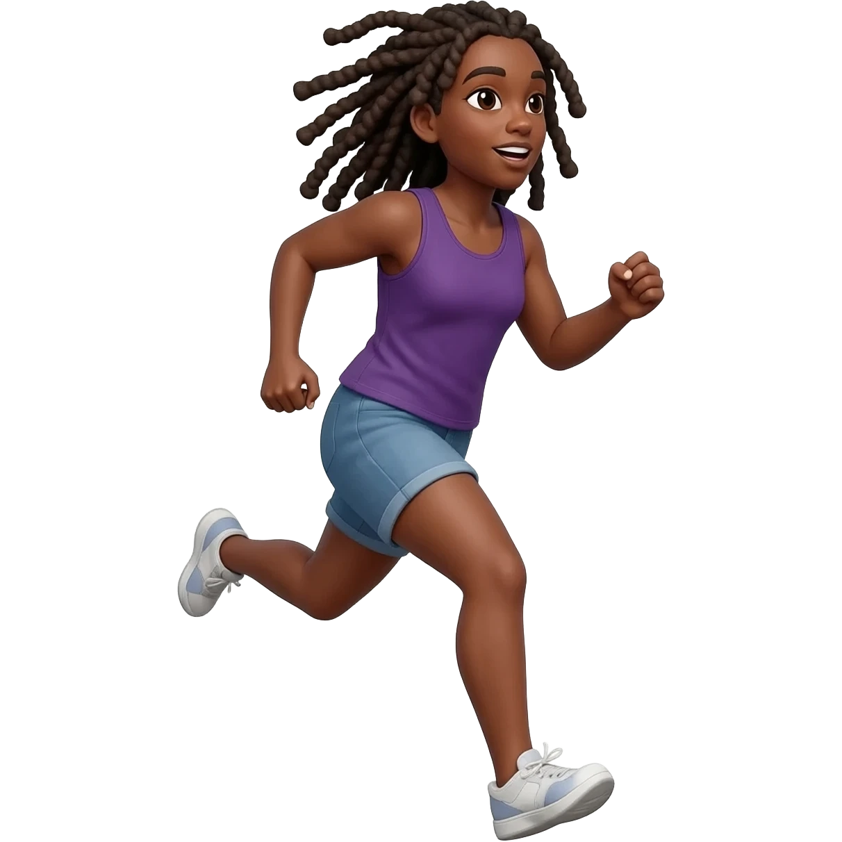 medium brown skin black woman with dreadlock running emoji