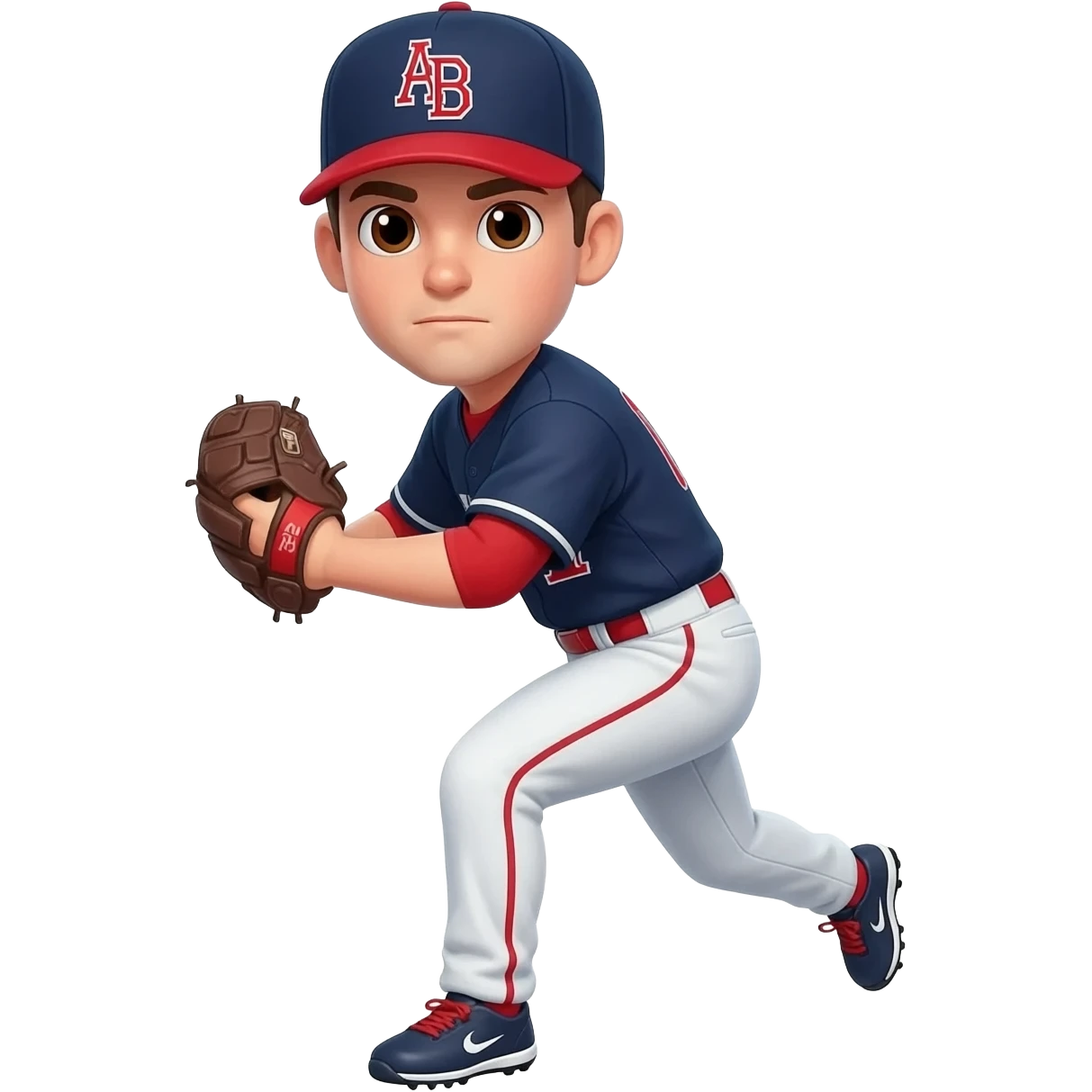 baseball pitcher navy and red With A&B on hat brown eyes emoji