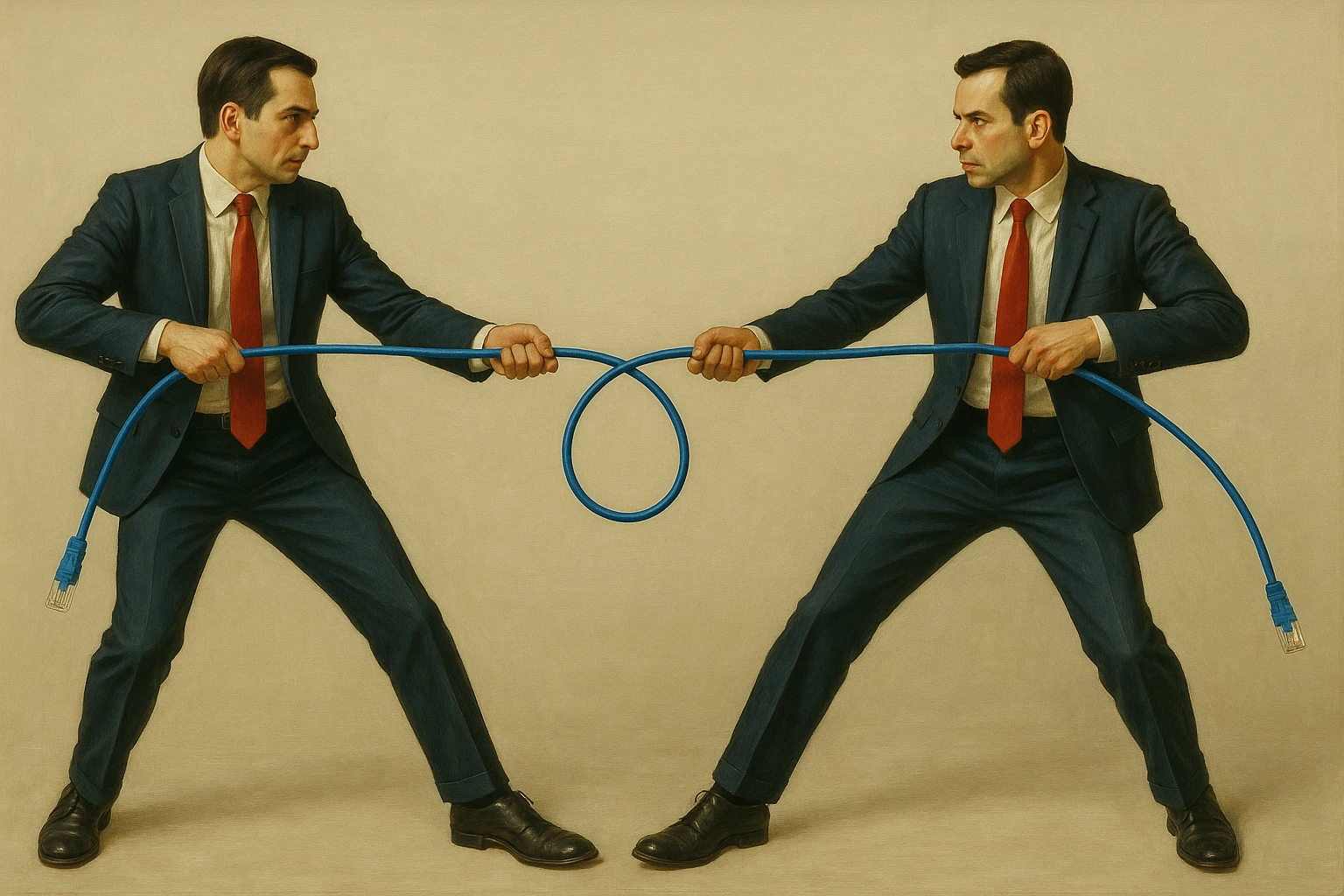 Сгенерируй мне тоже самое, только заместо обычной веревки они тянут шнур патч корд emoji