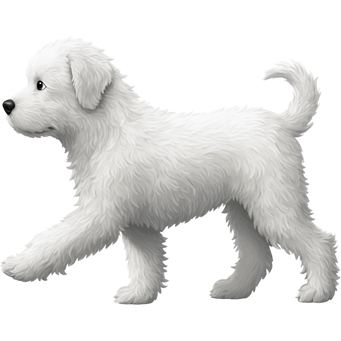 White fluffy dog walking side profile less details emoji