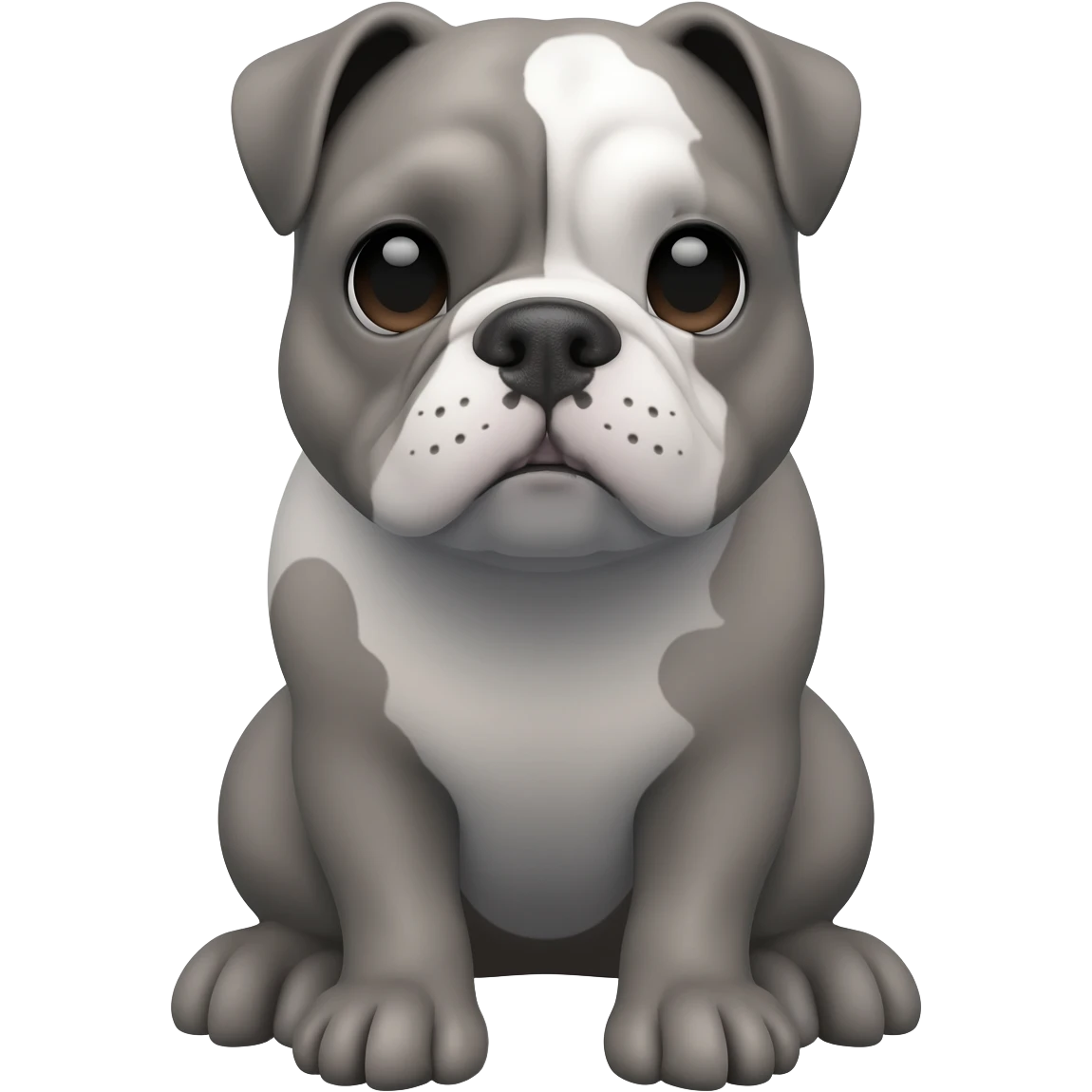 Gray English bulldog sitting in his paws with white color on his face emoji