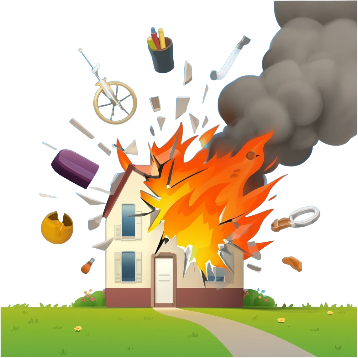 house explode with stuff emoji