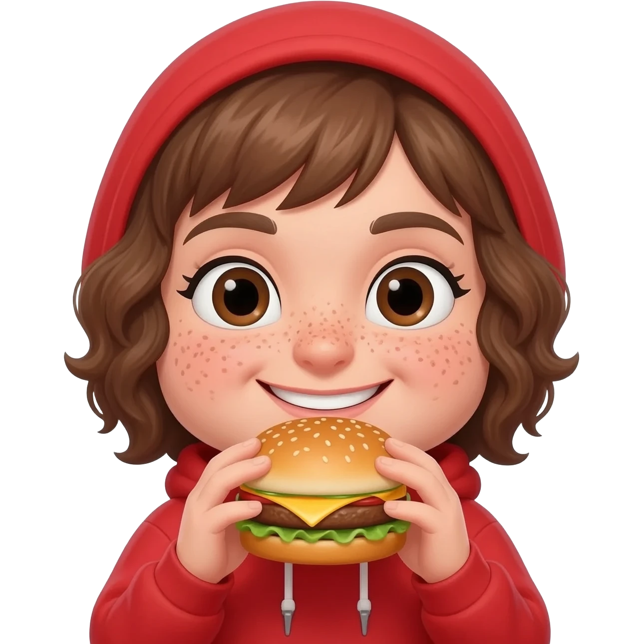 A girl eating burger and it has 2 chin emoji