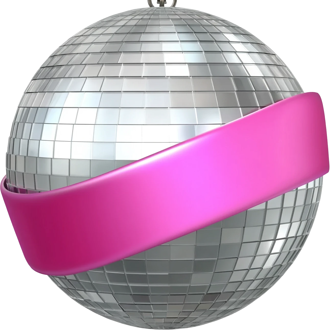 a pink ribbon on oa disco ball emoji