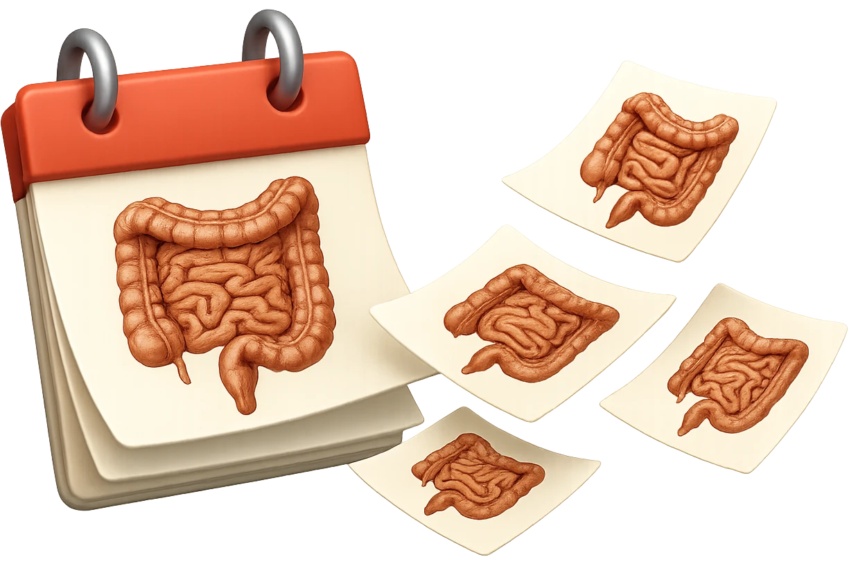 emoji stile iphone di un calendario con fogli che volano insieme, sui fogli ci sono disegnati degli intestini anatomici, iperrealistico 4k, isolato su sfondo bianco emoji