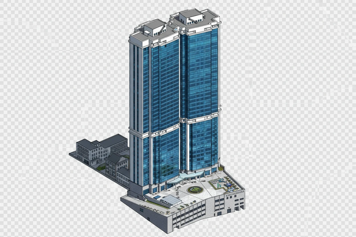 Изометричная, яркая, детализированная, объемная и фотореалистичная иллюстрация ЖК Аквамарин во Владивостоке. Чёткие контуры, не размазанные линии, высокое качество, прозрачный фон, не обрезать края картинки emoji