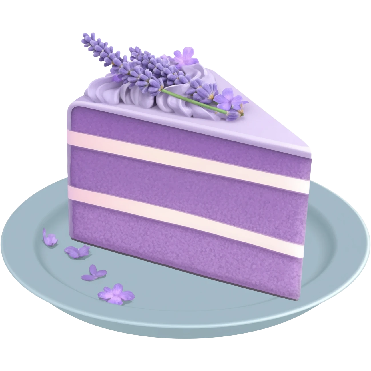 a cut out piece of an Aesthetic gorgeous beautiful pretty inspo Lavender cake with lavender flowers on a pastel plate  emoji
