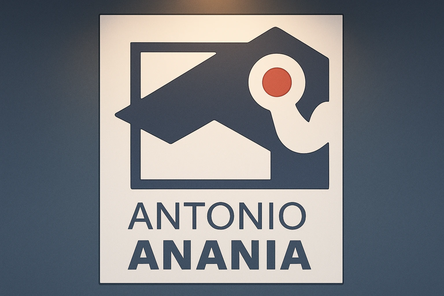 su questo stile fai un manga/webtoon a colori in cui mostri quella parete dietro dello studio con il suo logo e la scritta "ANTONIO ANANIA" SOTTO IL LOGO, LUCE CHE ILLUMINA IL LOGO emoji