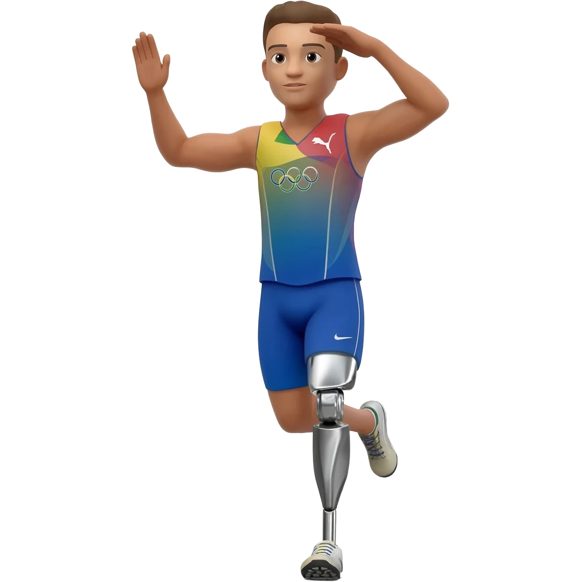 the salute emoji but the emoji is inside a olympic race and is running using the iron leg emoji and instead of a hand doing the salute u use feet emoji