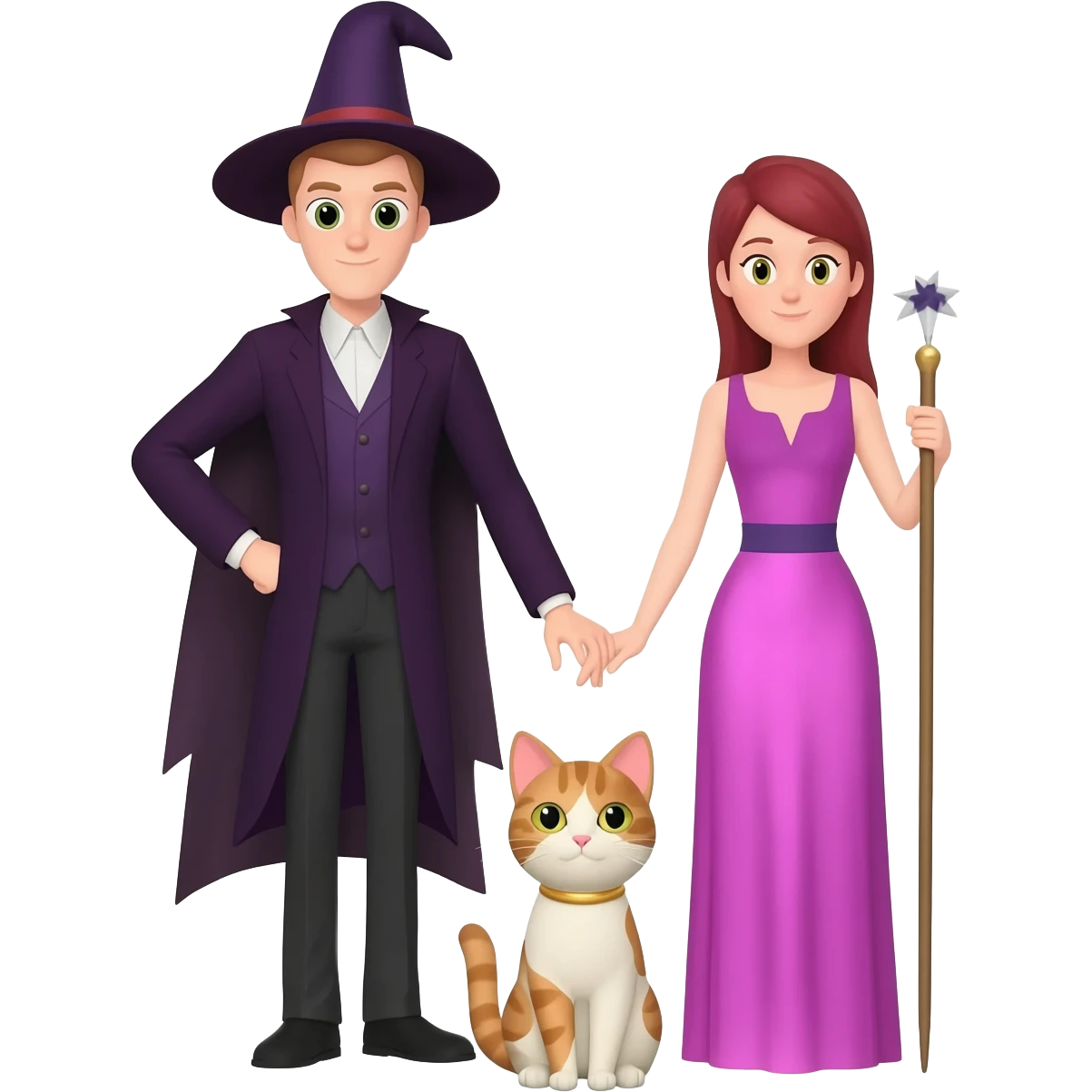 magician couple and their pet cat emoji