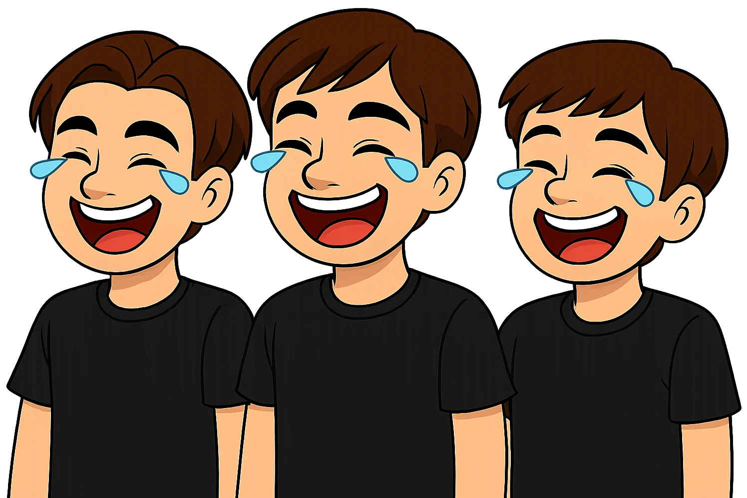 Make the t-shirt color exactly the same black on all figures uniformly with a transparent background. emoji