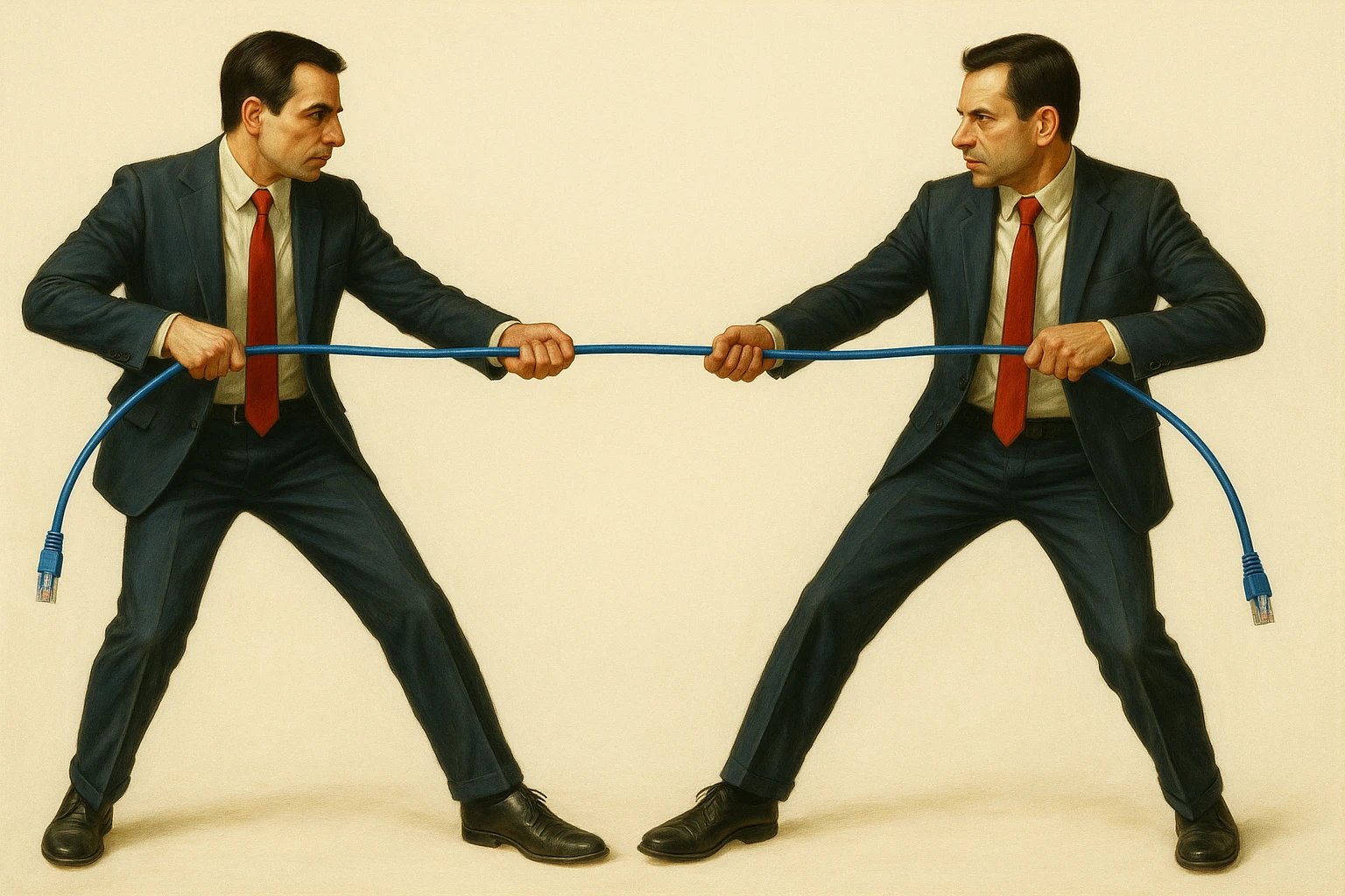 Сгенерируй мне тоже самое, только заместо обычной веревки они тянут шнур патч корд emoji