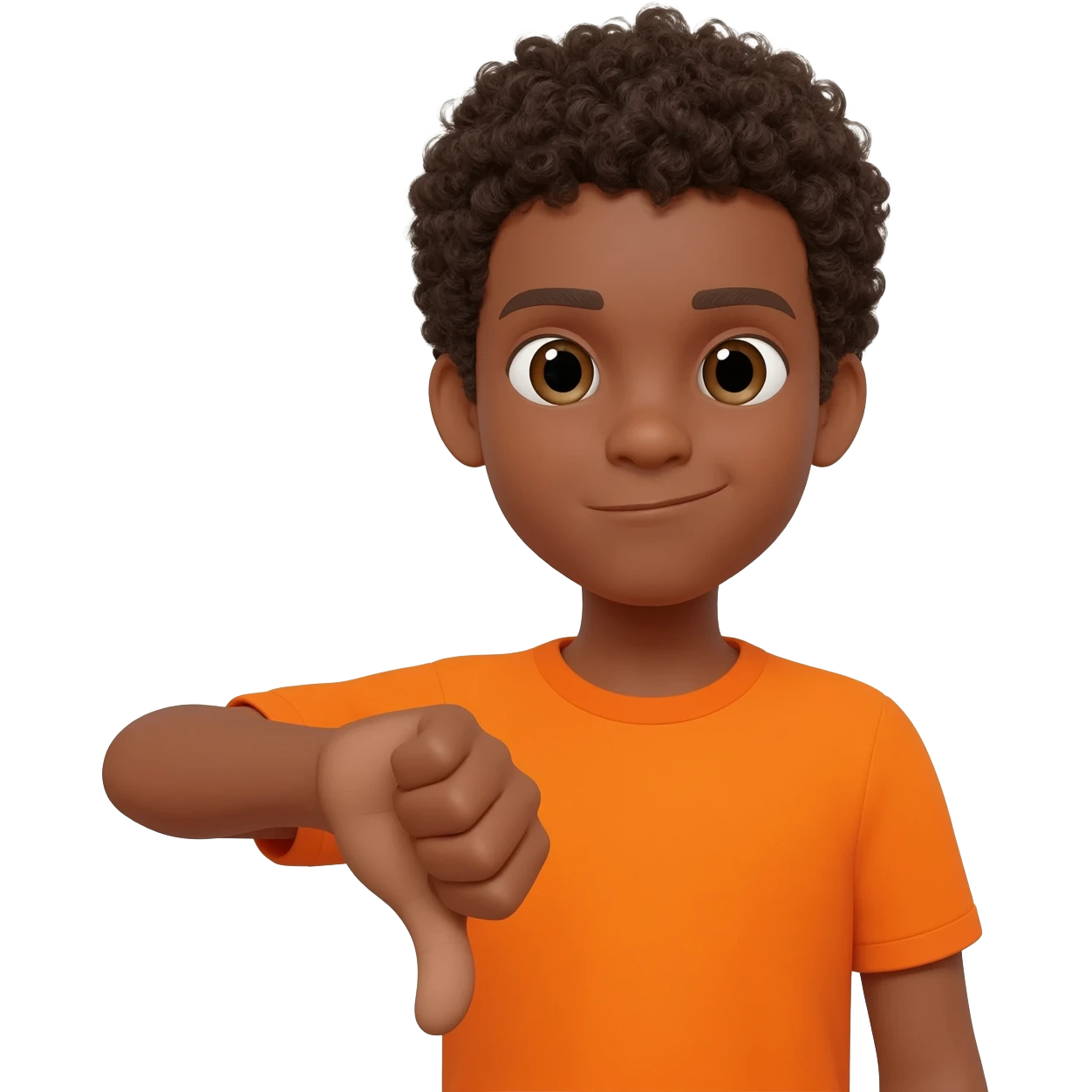 black boy curly hair orange shirt thumbs down not happy emoji
