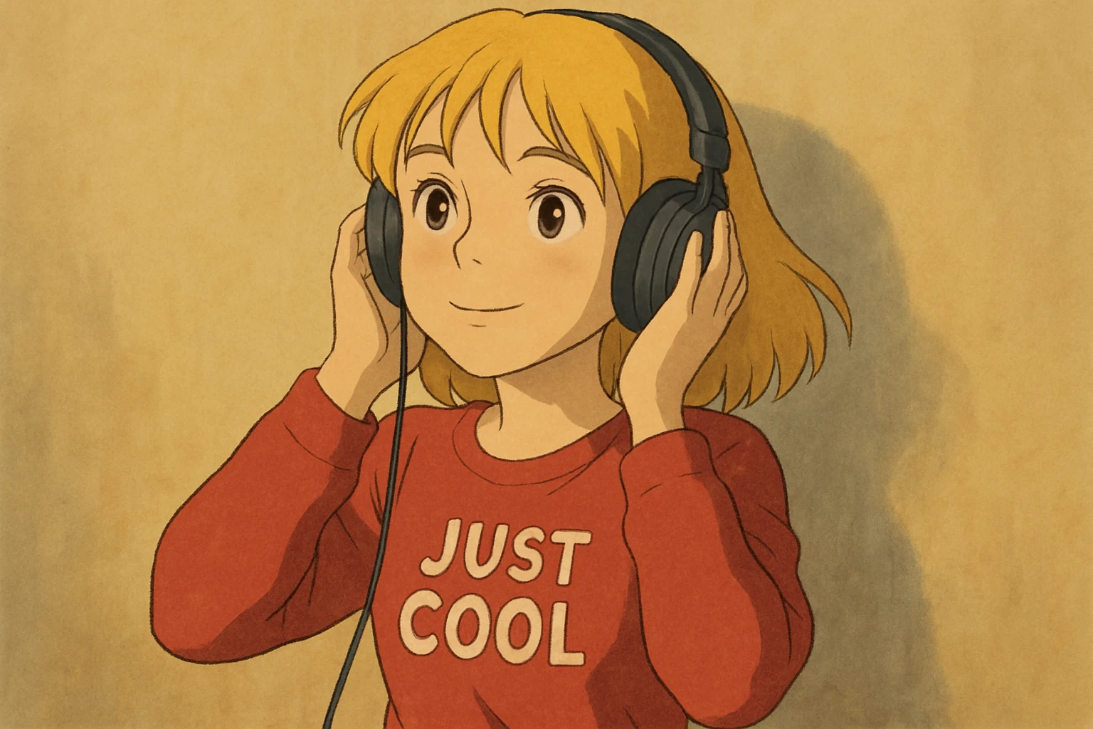 A girl yellow hair brown eyes red Just Cool Women's Long Sleeve Cool T-Shirt listen to the ear emoji