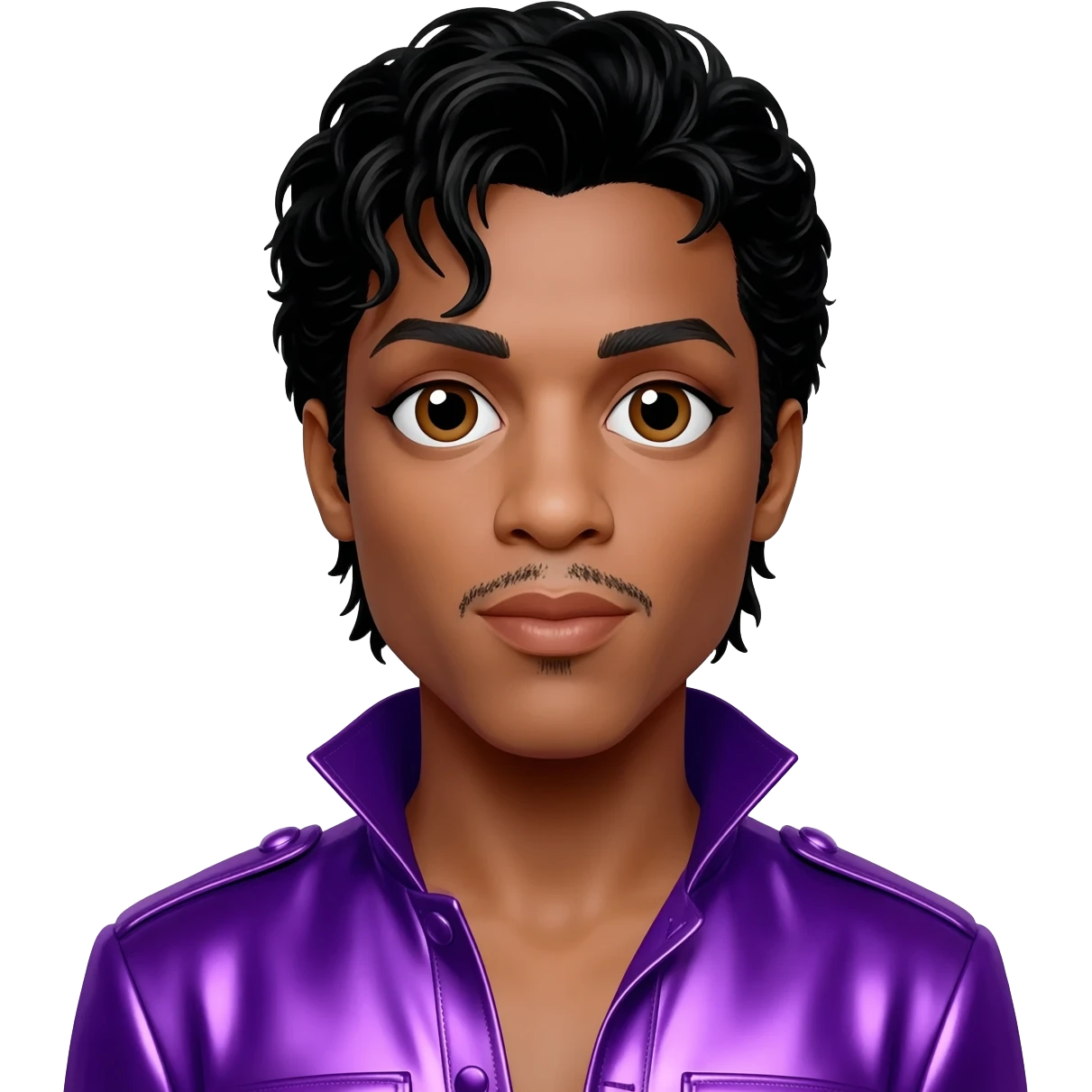 Prince Rogers Nelson with brown eyes, black hair, purple metallic outfit emoji