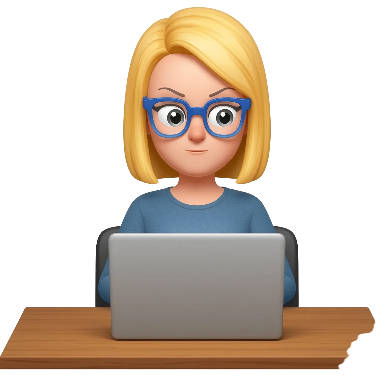 blonde women with blue glasses with a laptop. emoji