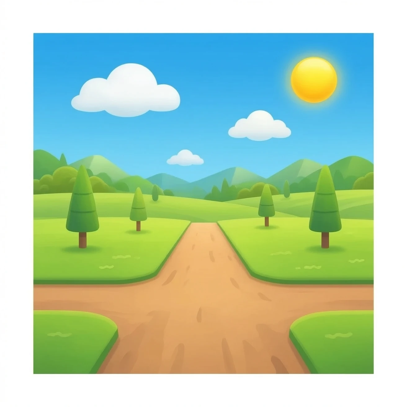 dirt road turning into two, crossroad emoji