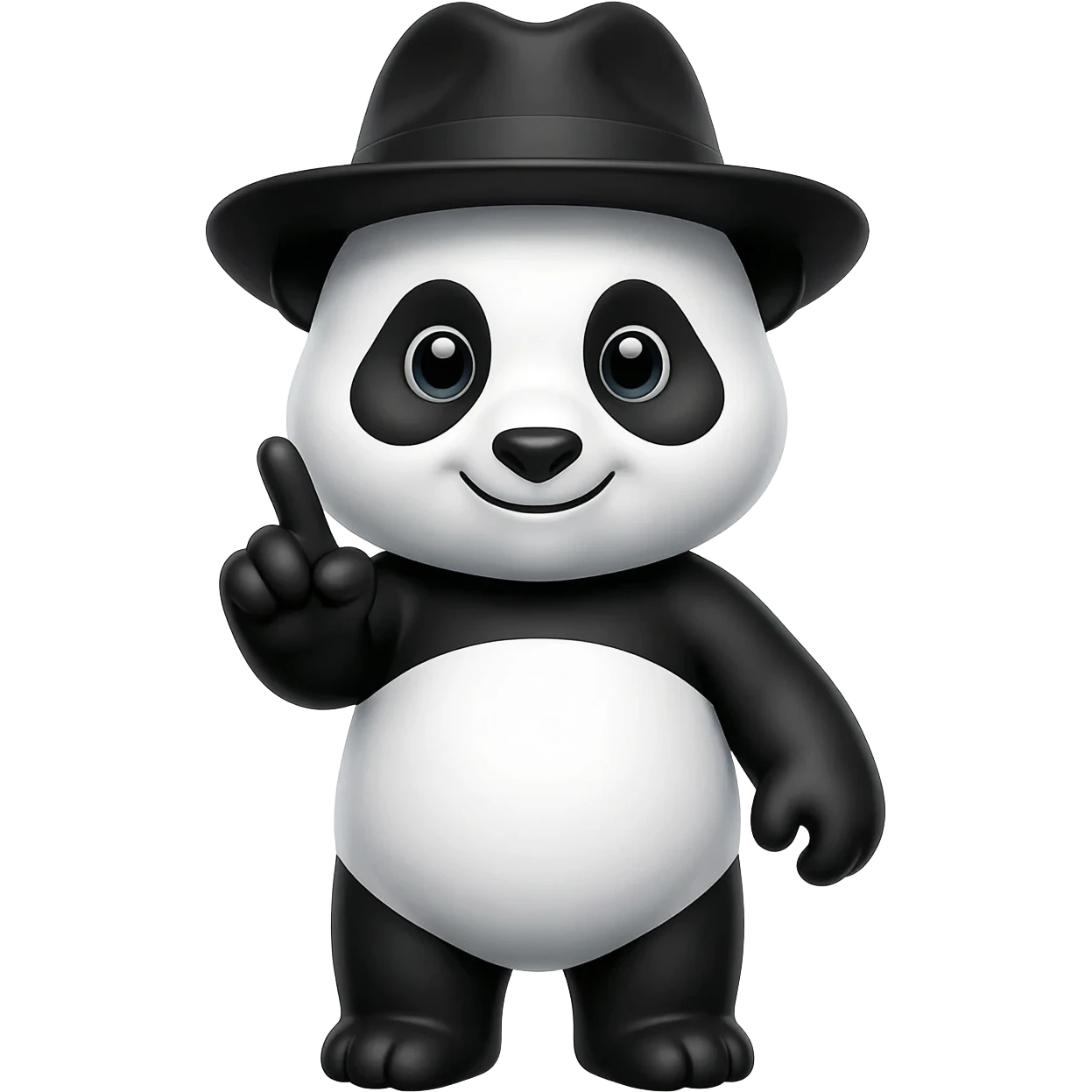 Happy Panda with black hat Signing with the index finger and middle finger emoji