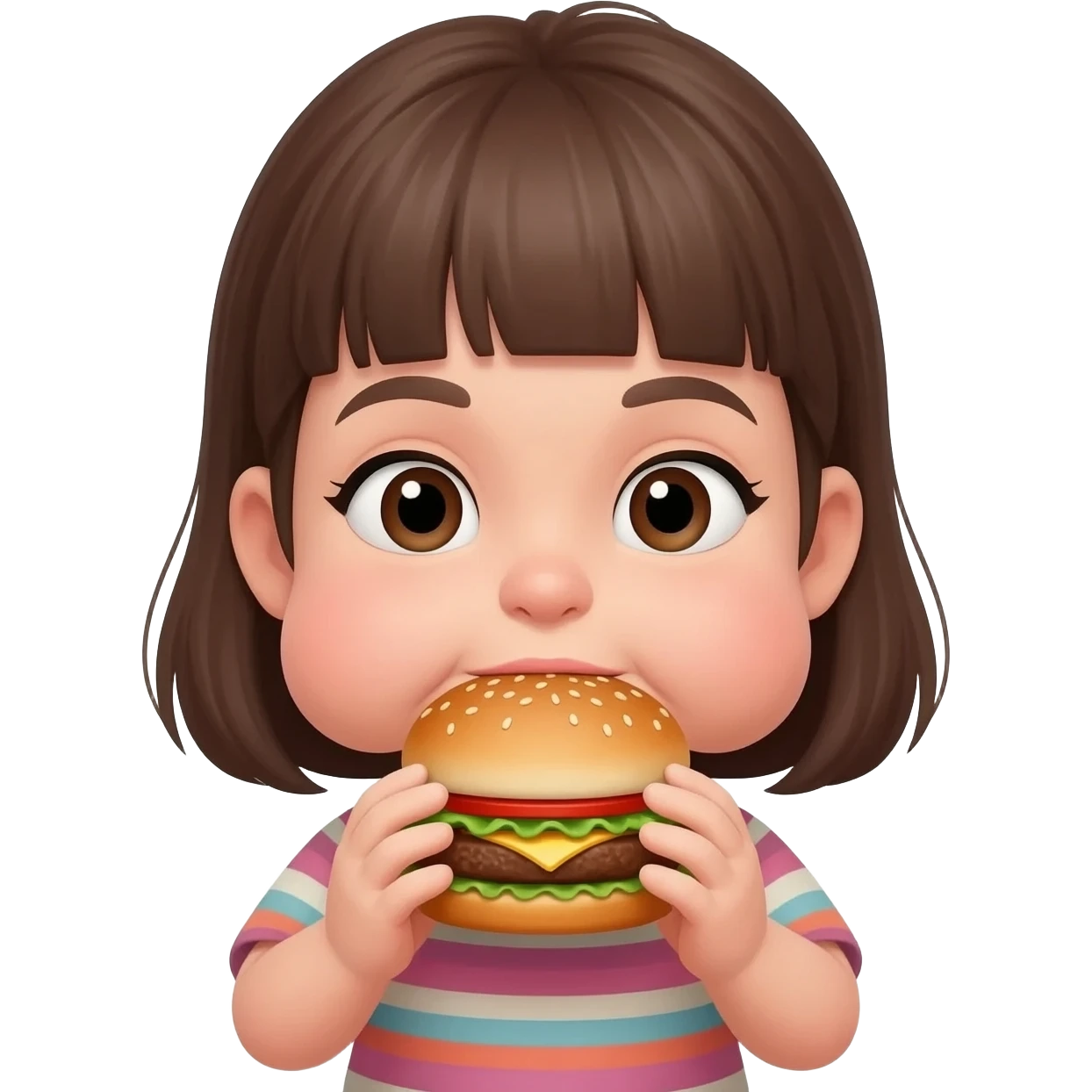 A girl eating burger and it has 2 chin emoji