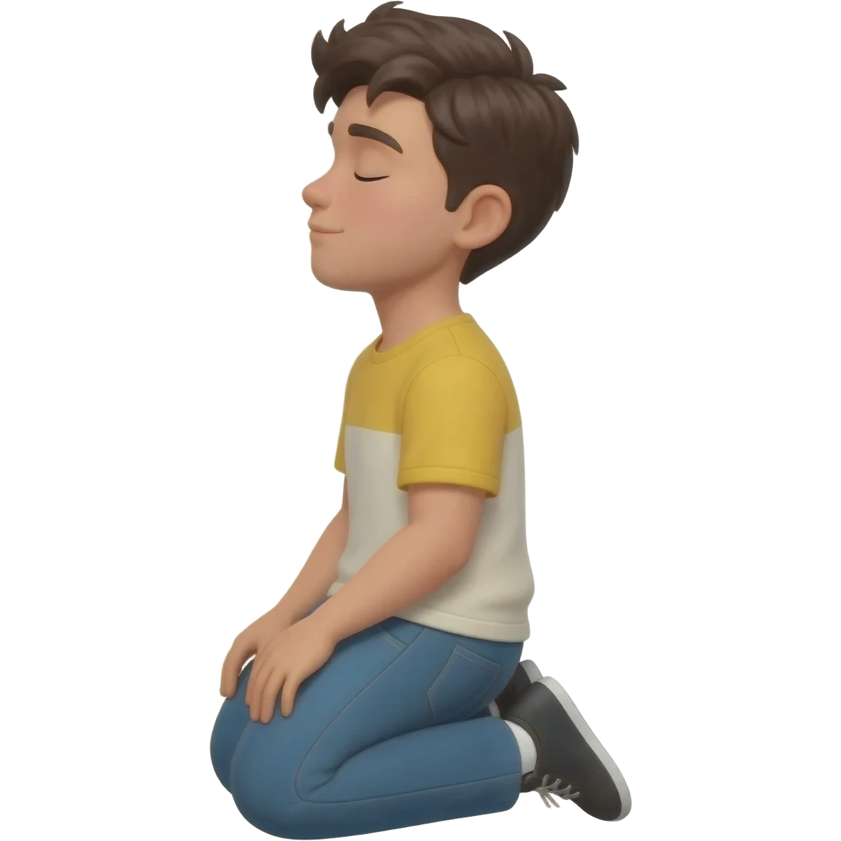 нарисуй моялящегося парня на коленях с  закрытыми шлазами  парню   20 - 25 лет с боку  emoji