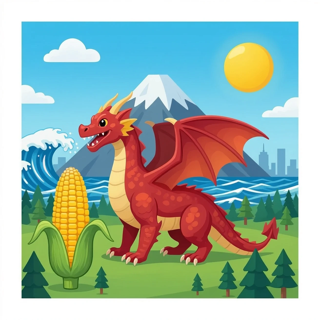 Mountain dragon corn forest tsunami city emoji