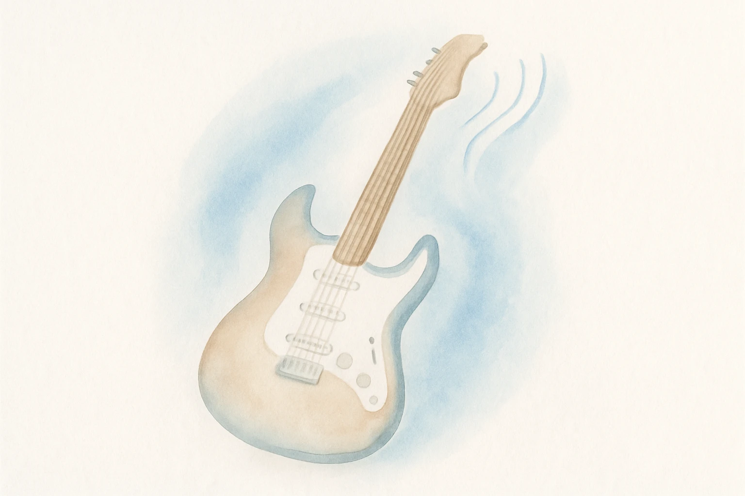 electric guitar with blue aura, strings vibrating, artistic watercolor style emoji