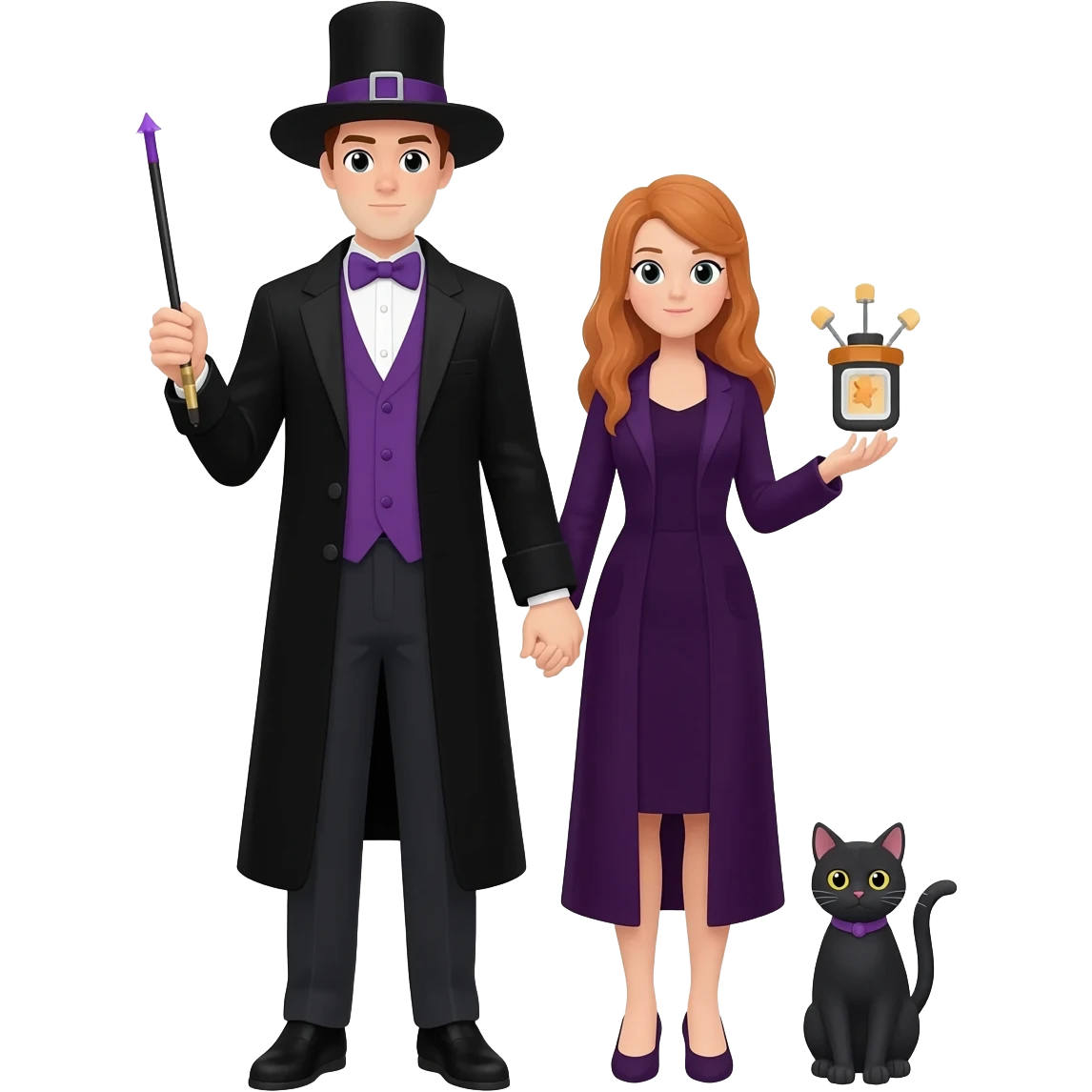 magician couple and their pet cat emoji