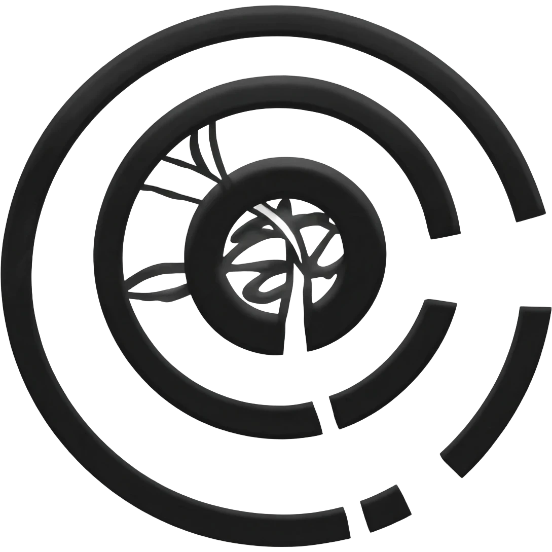 Create a simple black symbol inspired by the Konoha (Hidden Leaf Village) forehead protector symbol from Naruto. The design should look like a spiral leaf shape with a straight horizontal scratch across it, minimal and similar to a unicode or ancient symbol. emoji