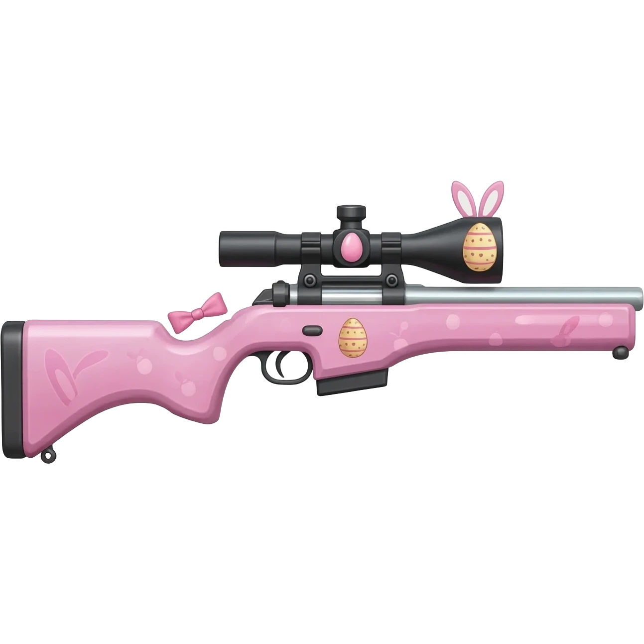 easter theme sniper rifle like with bunny ears and eggs and pink and a tie bow emoji