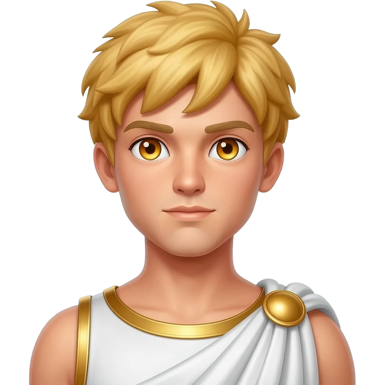 Adonis from Greek Mythology with amber eyes, golden blonde hair, white and gold metallic toga emoji