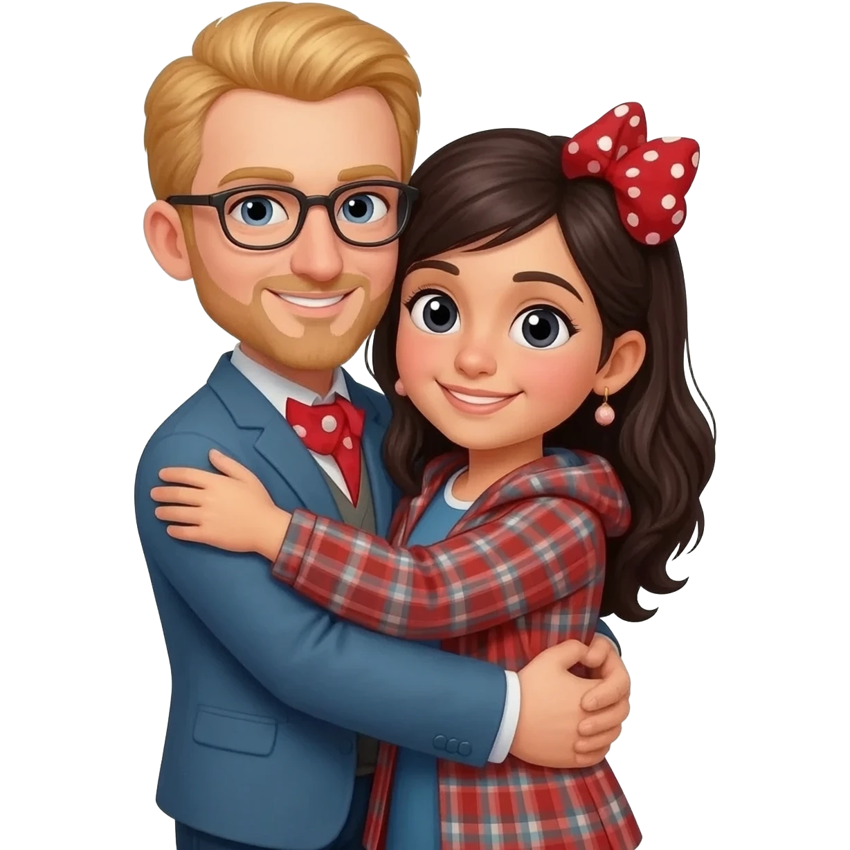 A blonde poland man and black hair Kurdish girl hugging each other emoji