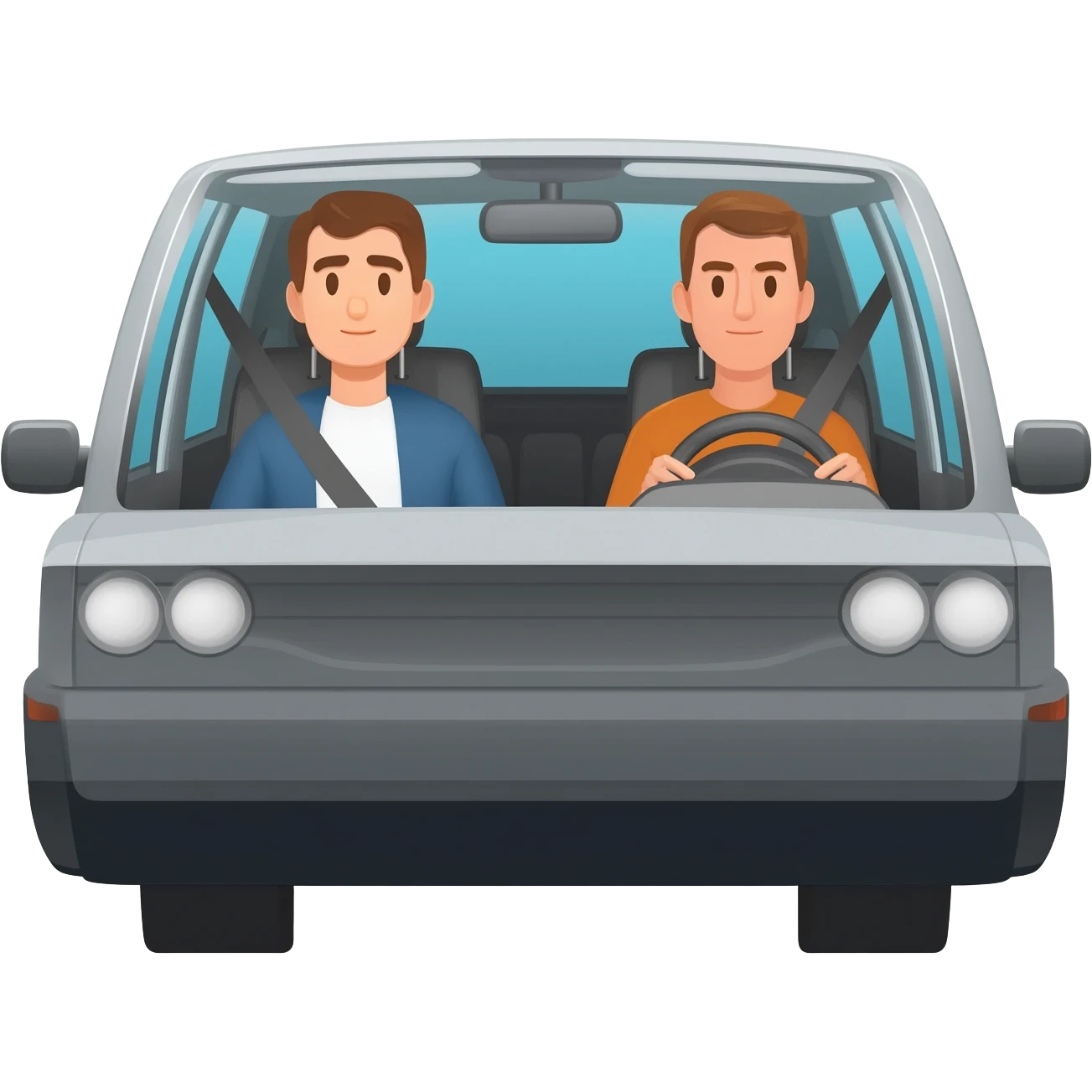 a driver and a male passenger in a car emoji