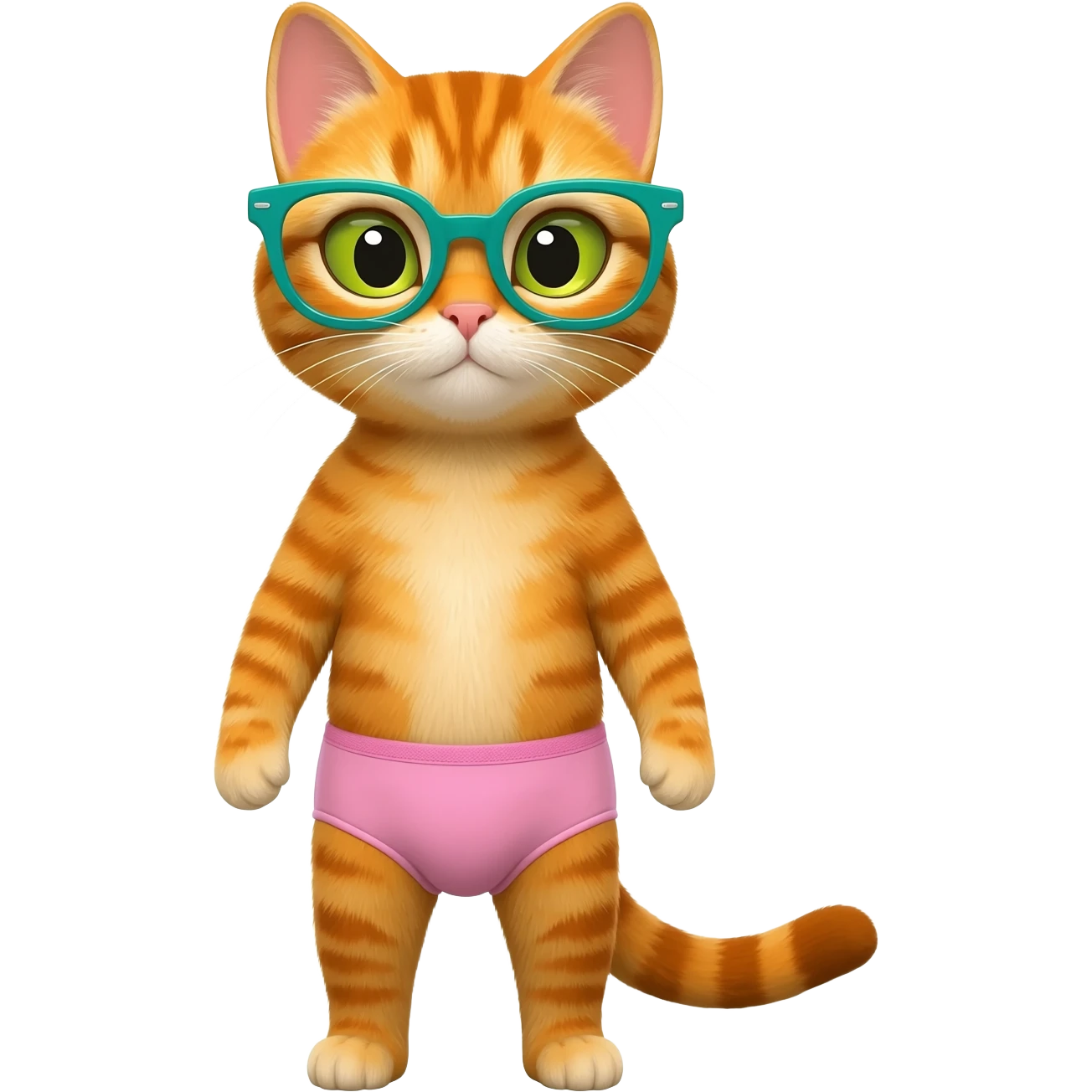 orange tabby cat with teal glasses and underwear emoji