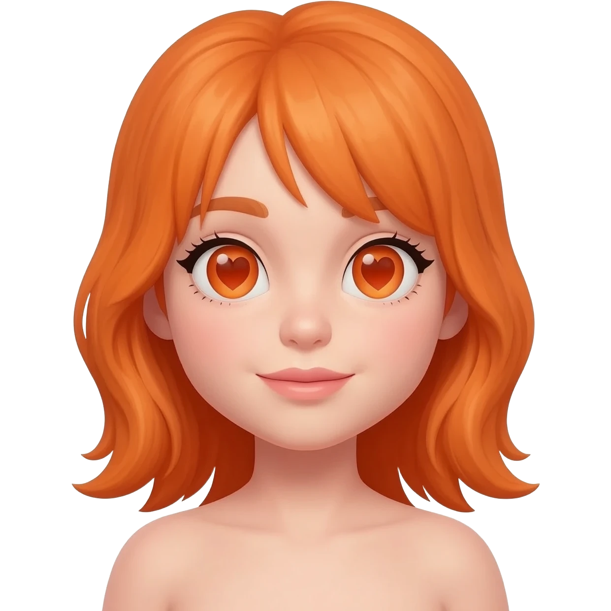 Nacktes mädchen mit orange haaren und herz augen emoji