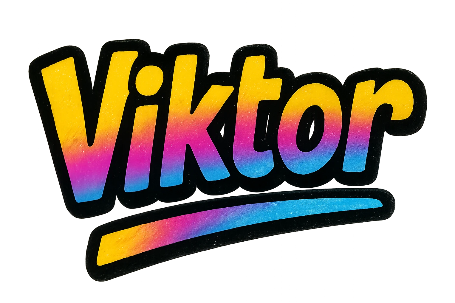 Viktor name in modern colorful gradient font with dark outline, partially or fully underlined with dynamic slanted underline, transparent background, in the style of the sample images emoji