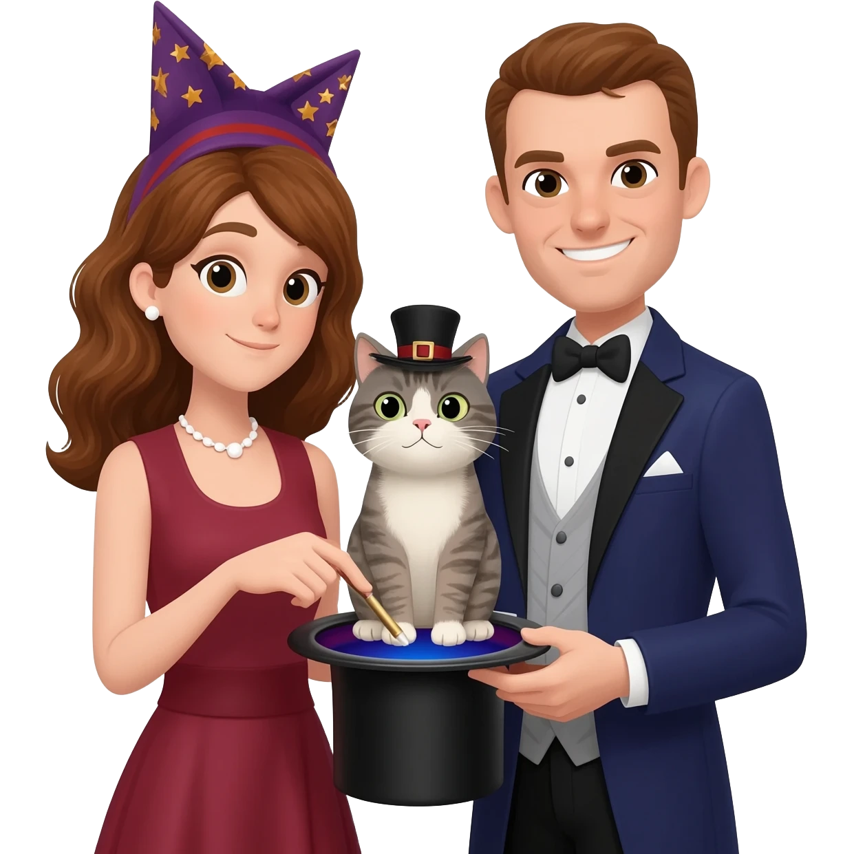 magician couple and their pet cat emoji