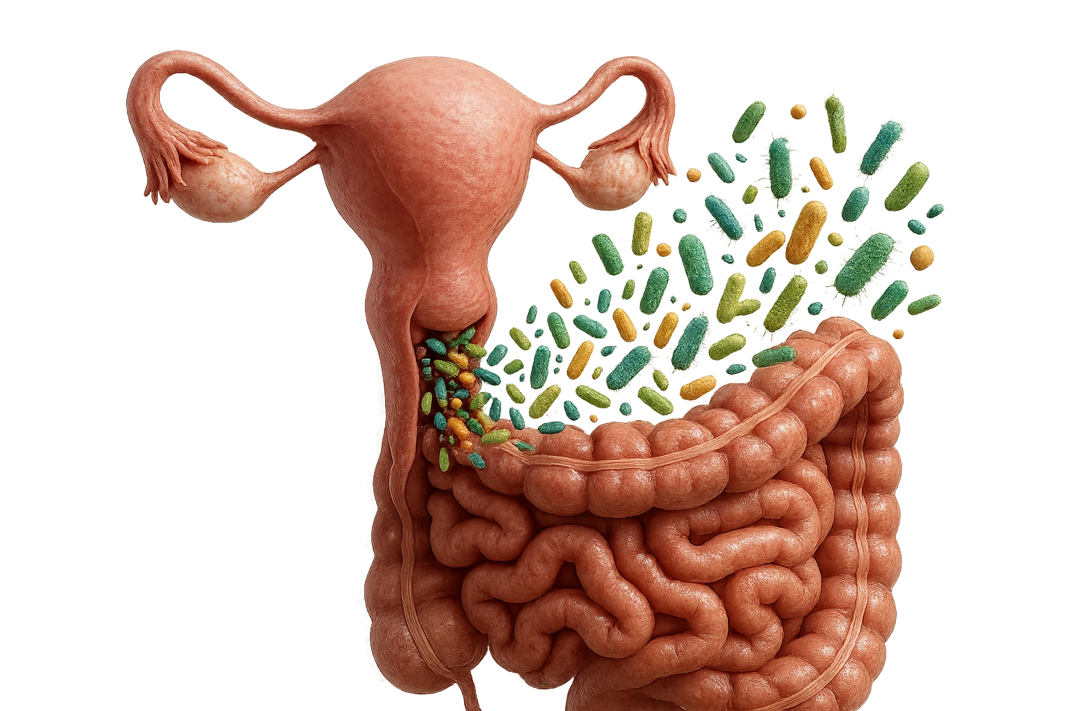 UTERO UMANO E INTESTINO ANATOMICI REALISTICO CON BATTERI CHE ESCONO DALL'INTERNO, IPERREALISTICO 4K emoji