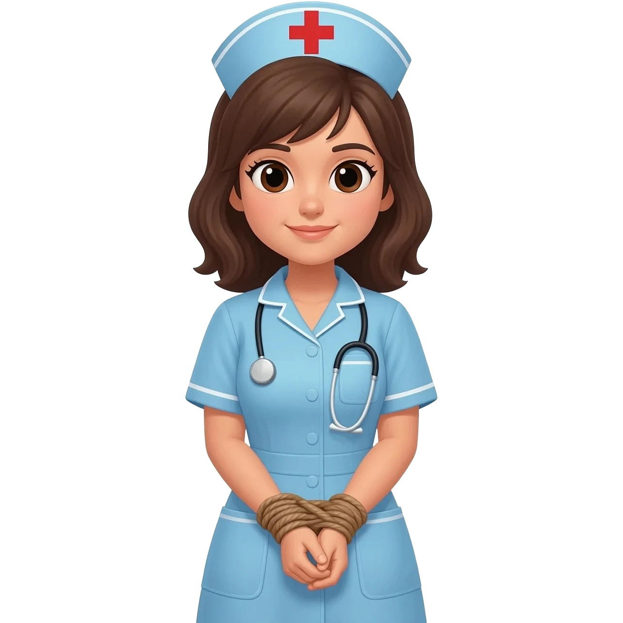 Female nurse hands bound behind back emoji