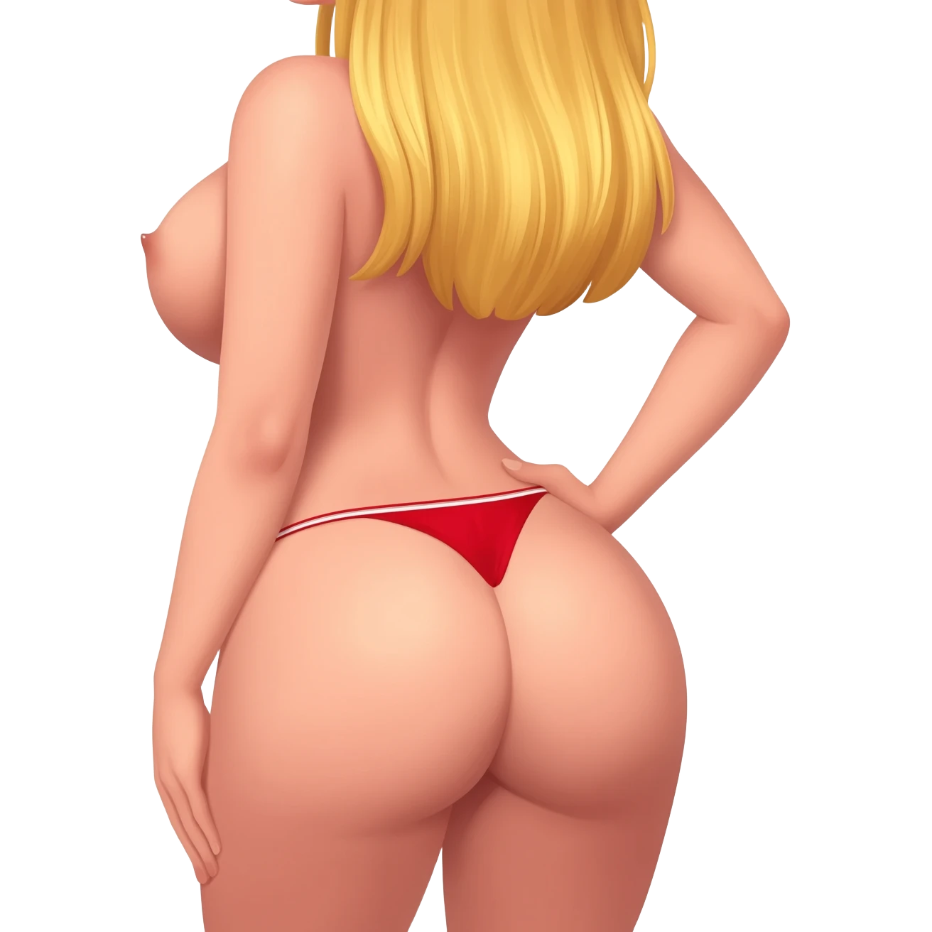 Blonde haired girl in any pose, big butt, big ass red thong, busty breast, emoji