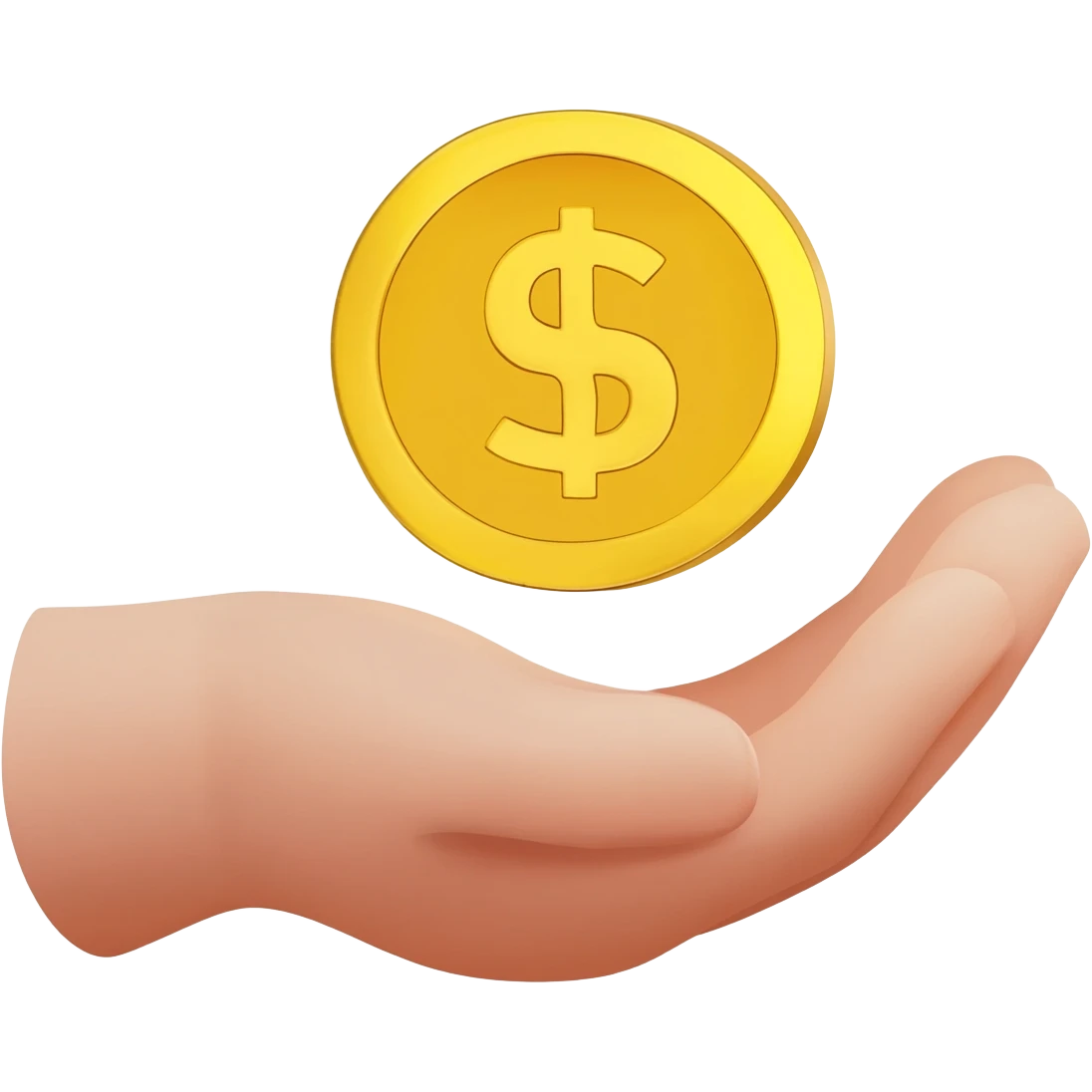 A friendly open hand gently holding or offering a golden coin, symbol of donation emoji