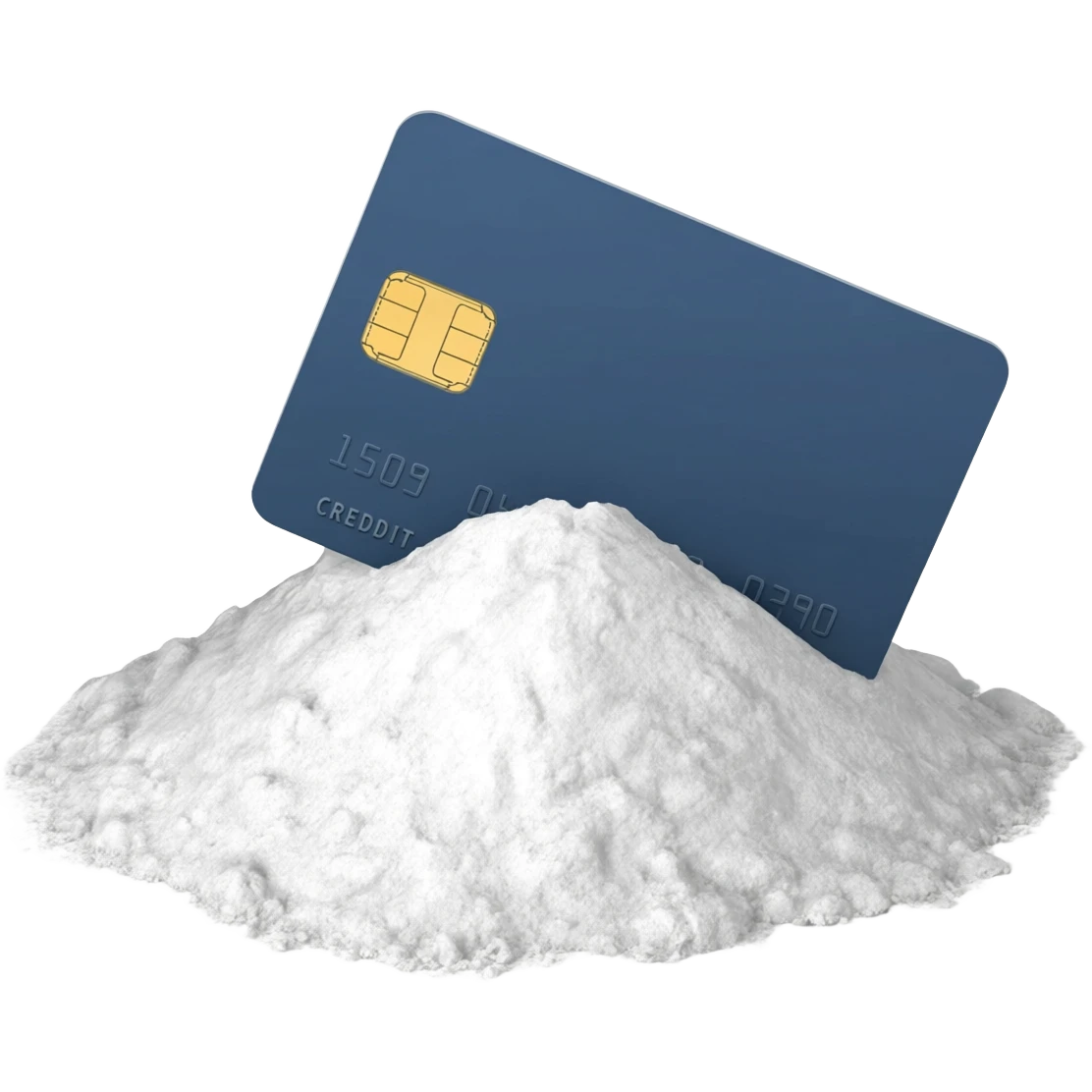 Less Powder with credit card on top separating the powder emoji