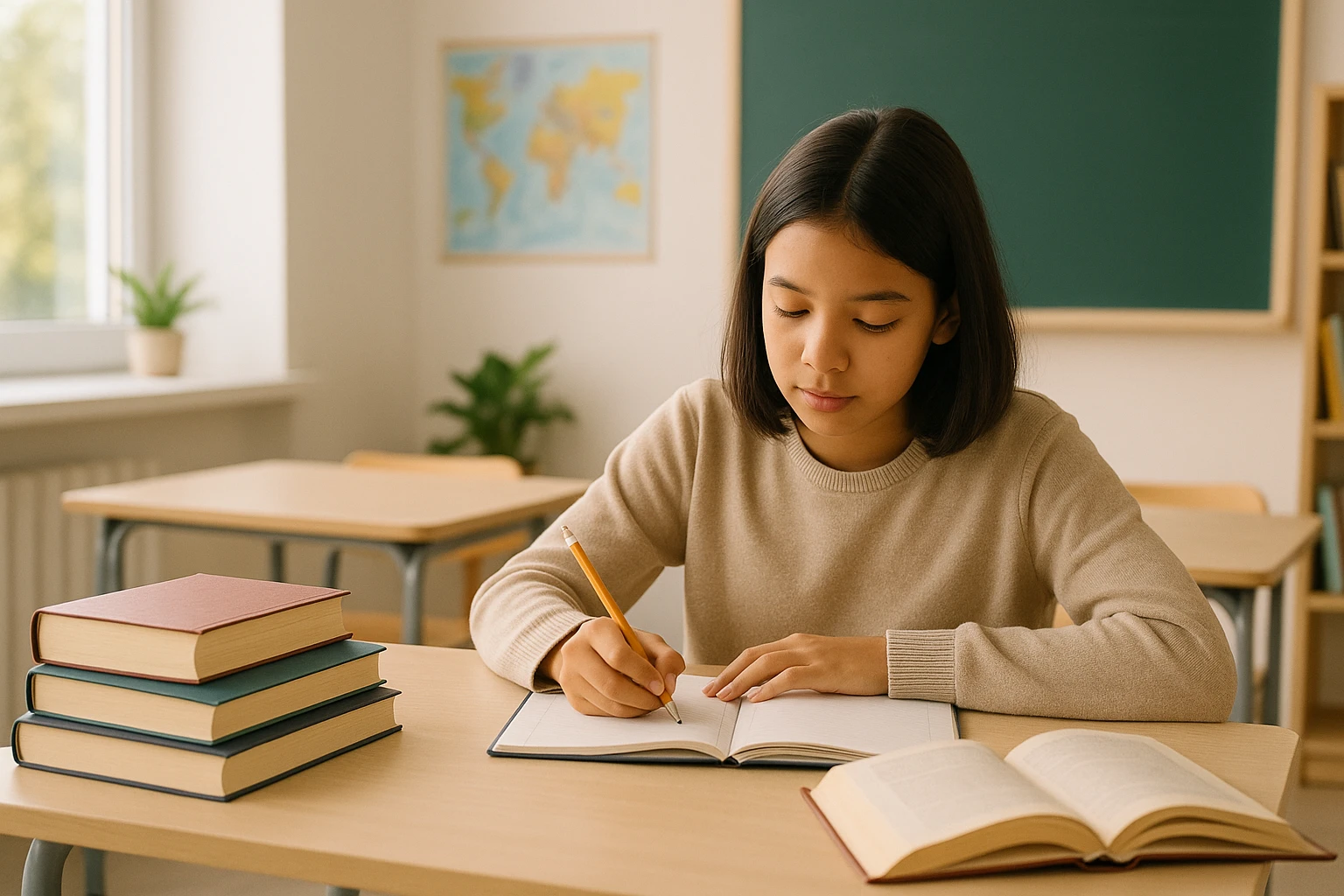 student sitting at a desk emoji