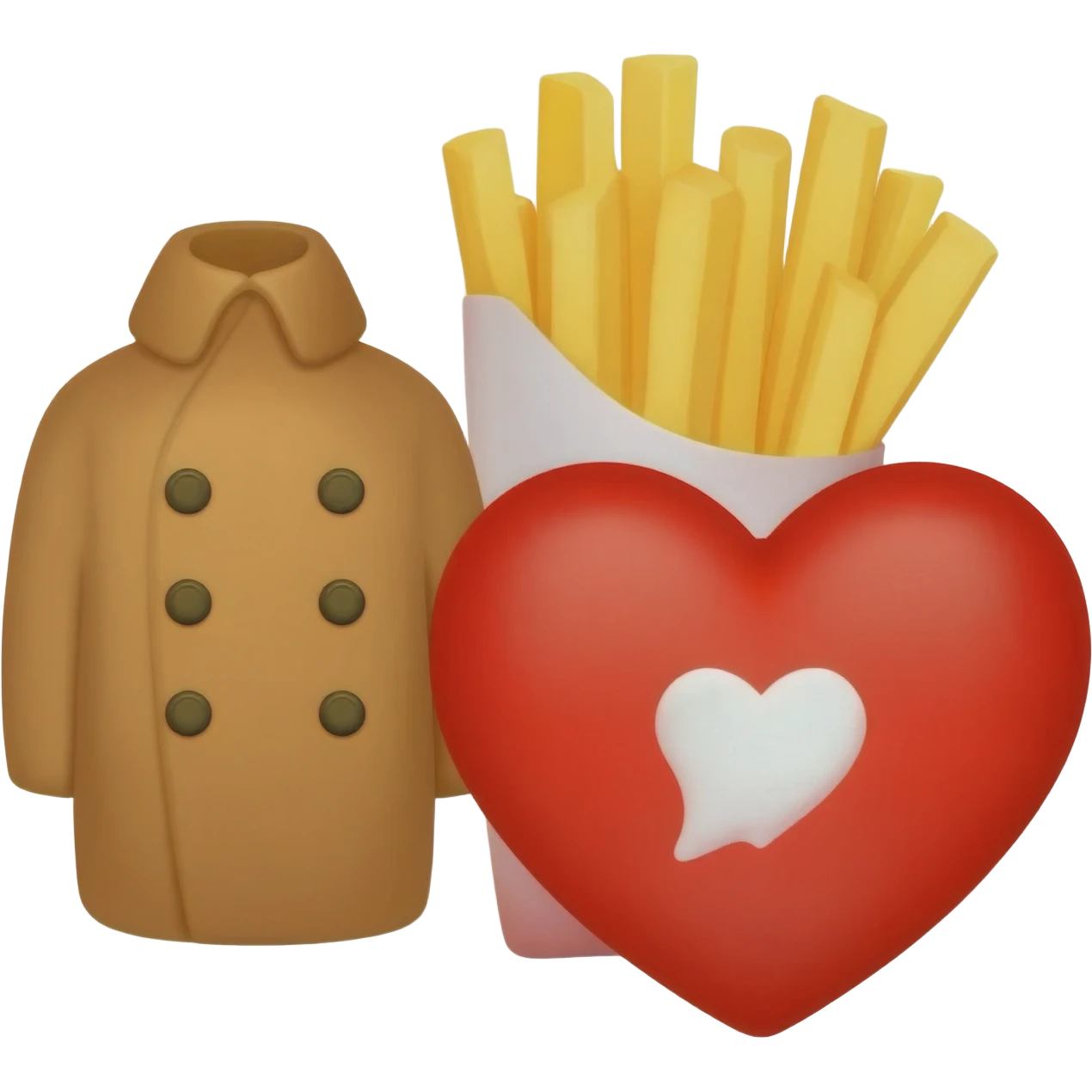 Schnitzel mit Pommes neben einem Herz und einem Trenchcoat Emoji emoji