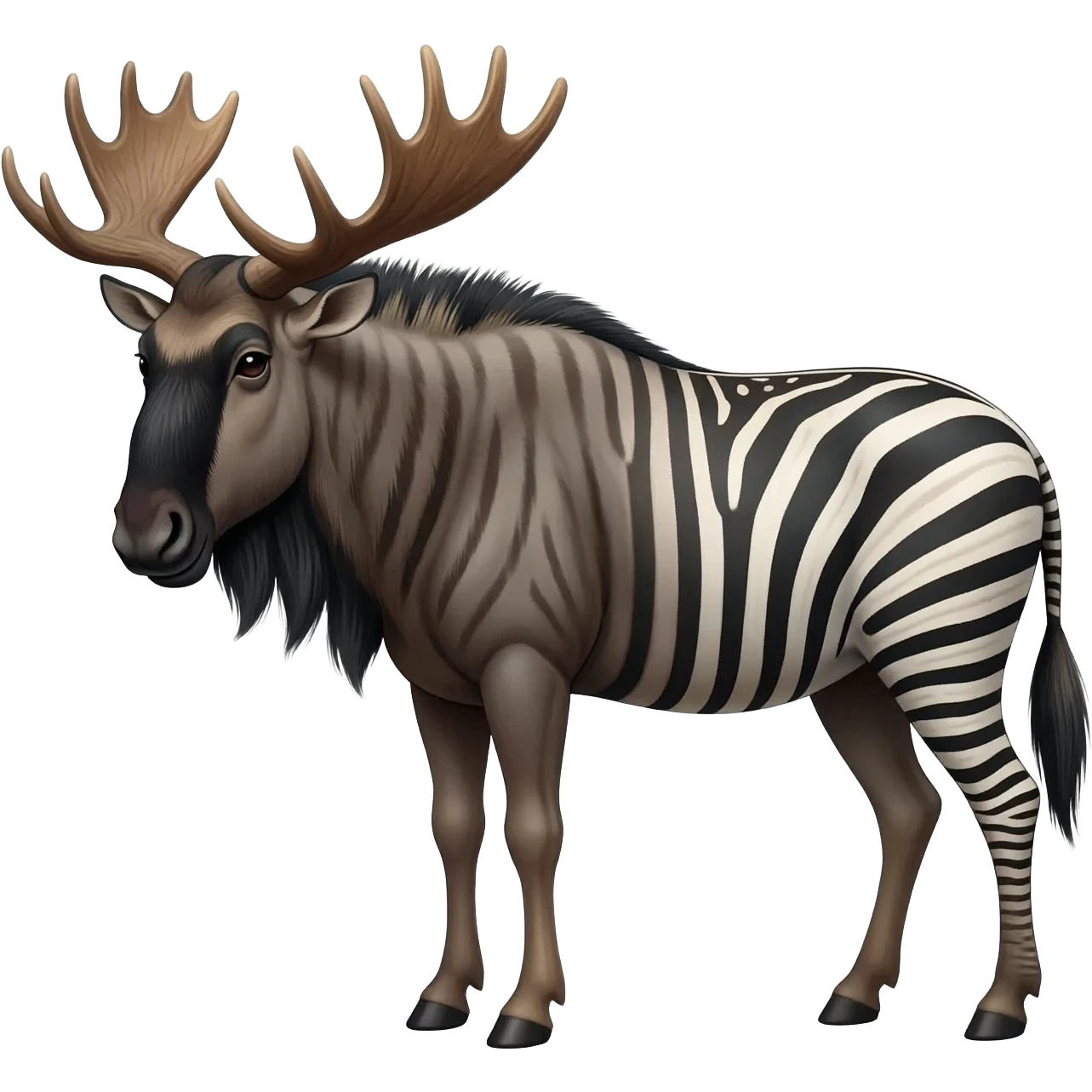 Realistic wildebeest-Zebra-moose-hybrid, full body emoji