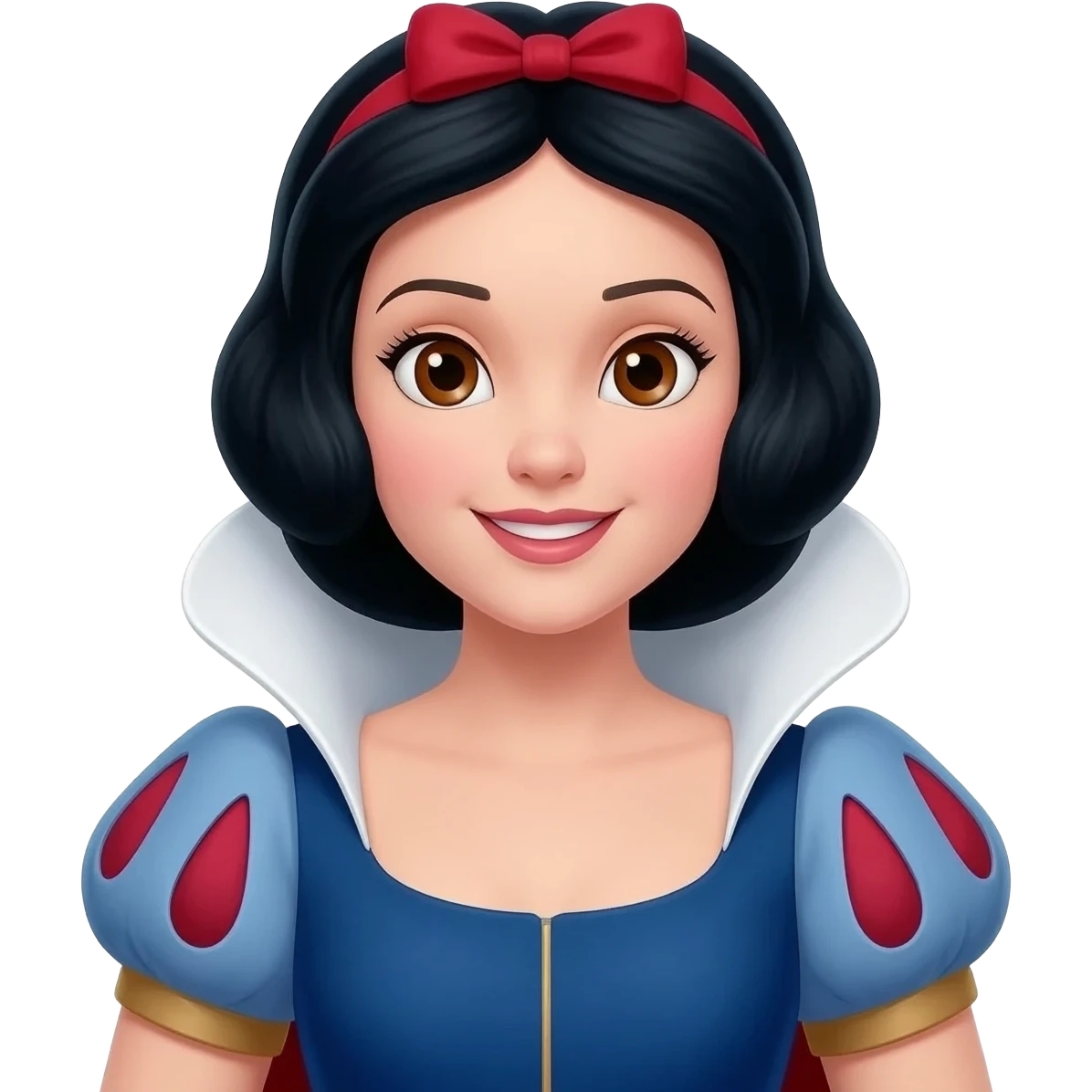 Snow White from Disney Princess with brown eyes, black hair, metallic outfit emoji
